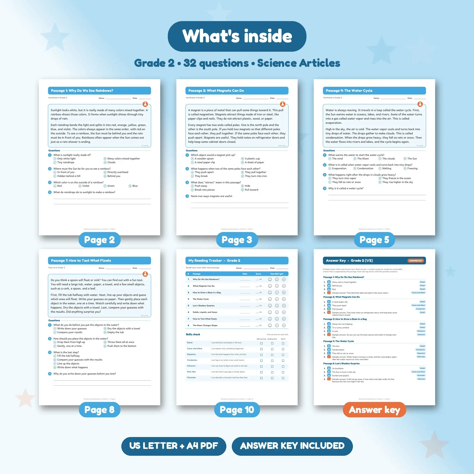 Science Articles: 8 Reading Comprehension Passages, Grade 2 + Answer Key, preview 2 of 2