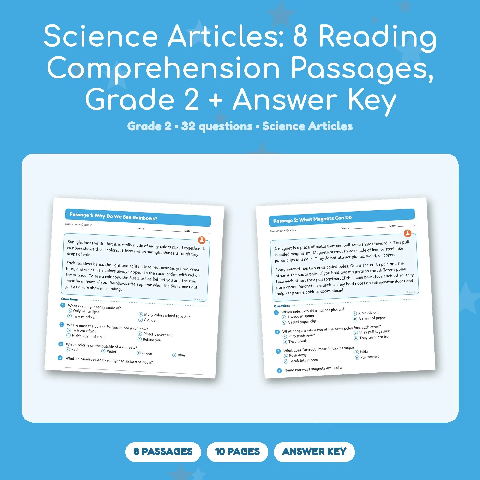 Science Articles: 8 Reading Comprehension Passages, Grade 2 + Answer Key preview