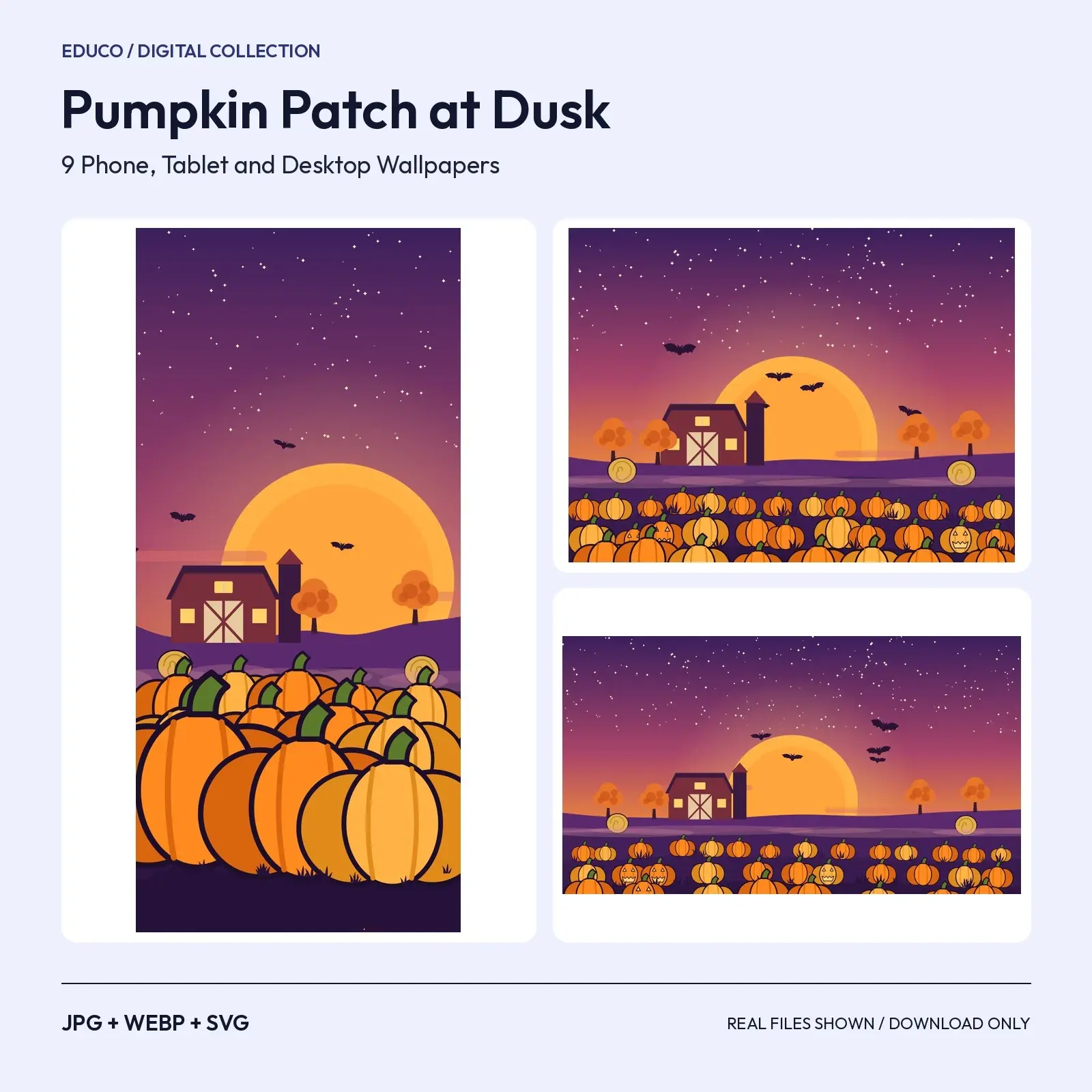 Pumpkin Patch at Dusk Wallpapers - 3 Colorways for Phone, Tablet and Desktop preview