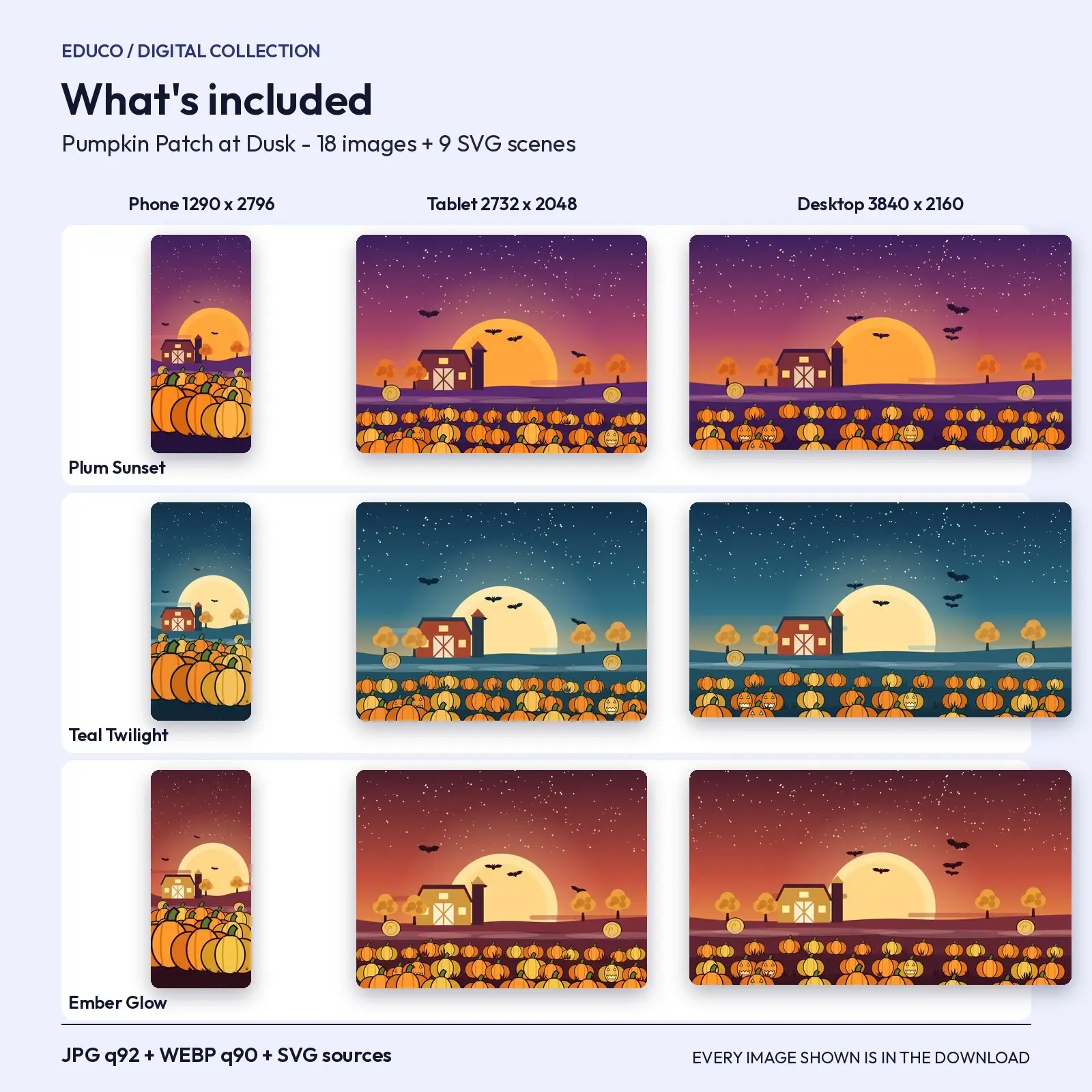 Pumpkin Patch at Dusk Wallpapers - 3 Colorways for Phone, Tablet and Desktop, preview 4 of 4