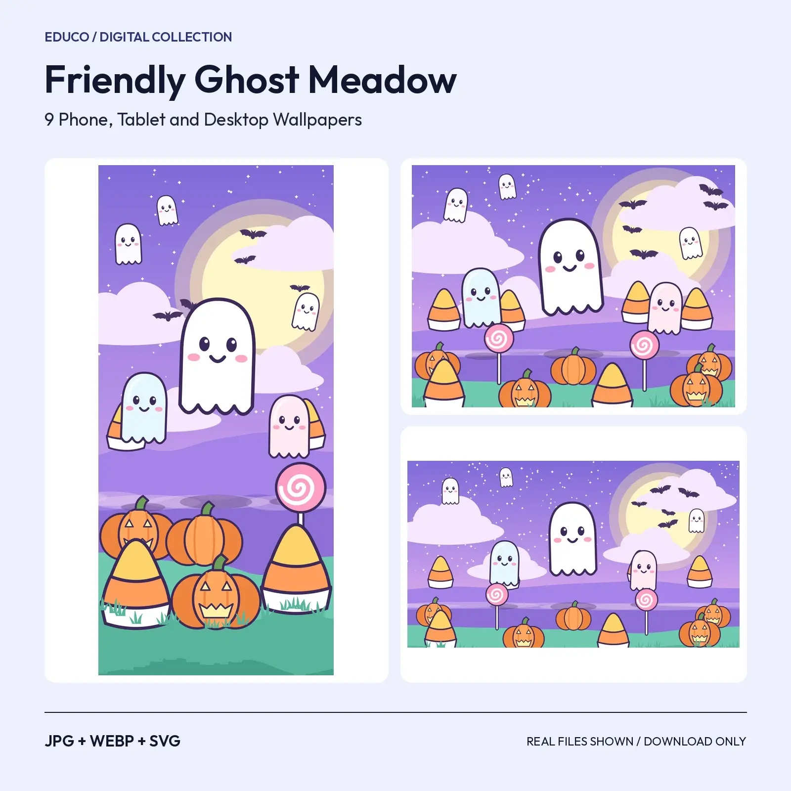 Friendly Ghost Meadow Kawaii Wallpapers - 9 Pastel Backgrounds for Phone, Tablet, Desktop preview