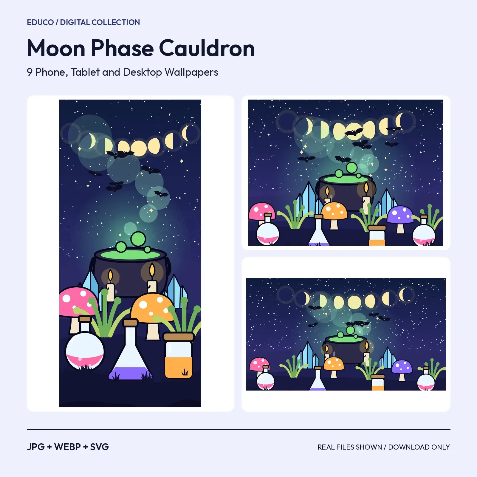 Moon Phase Cauldron Wallpapers - Bubbling Witch Brew Backgrounds, Phone Tablet Desktop preview