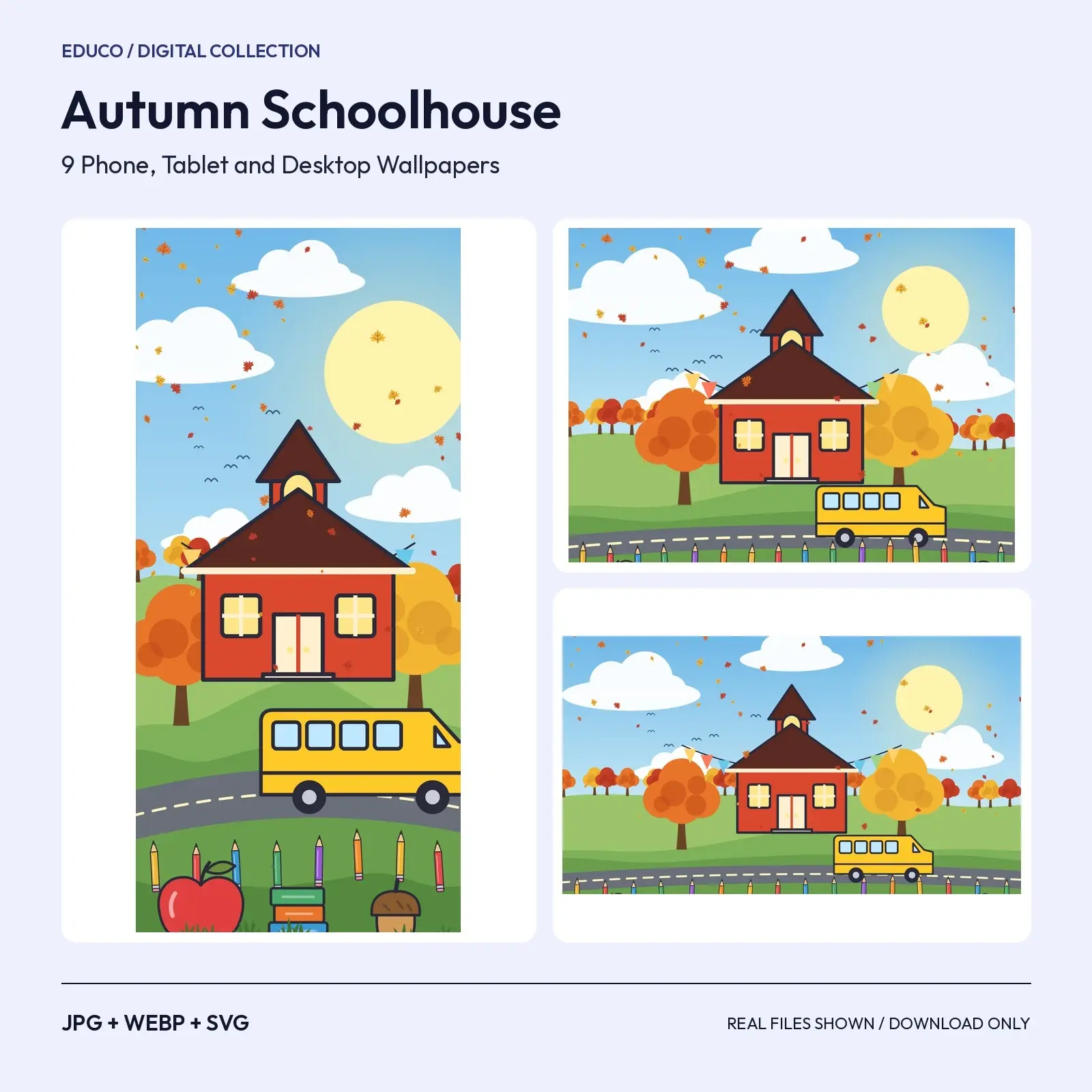 Autumn Schoolhouse and Pencil Fence Wallpapers - Back-to-School Fall Backgrounds, 9 Images preview