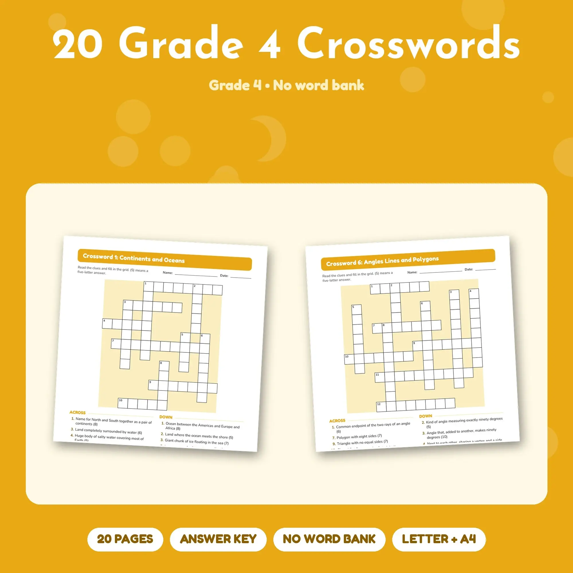 Grade 4 Crossword Pack, 20 Puzzles Across Many Topics + Answer Key preview