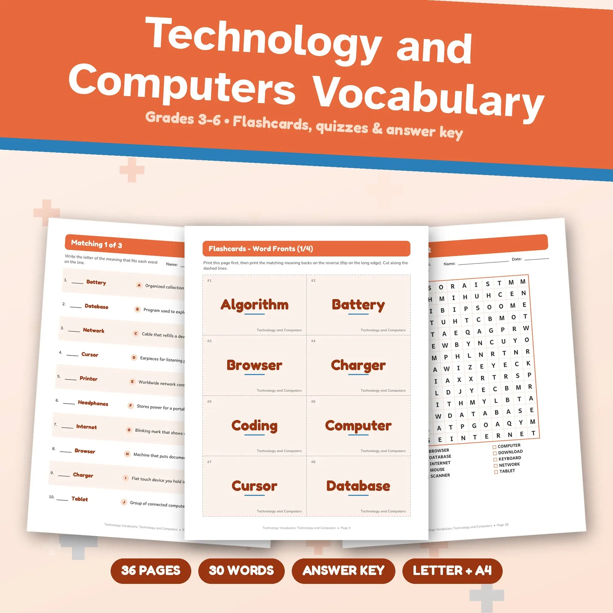 Technology and Computers Vocabulary Study Set - Flashcards, Quizzes & Word Search, Grades 3-6 preview