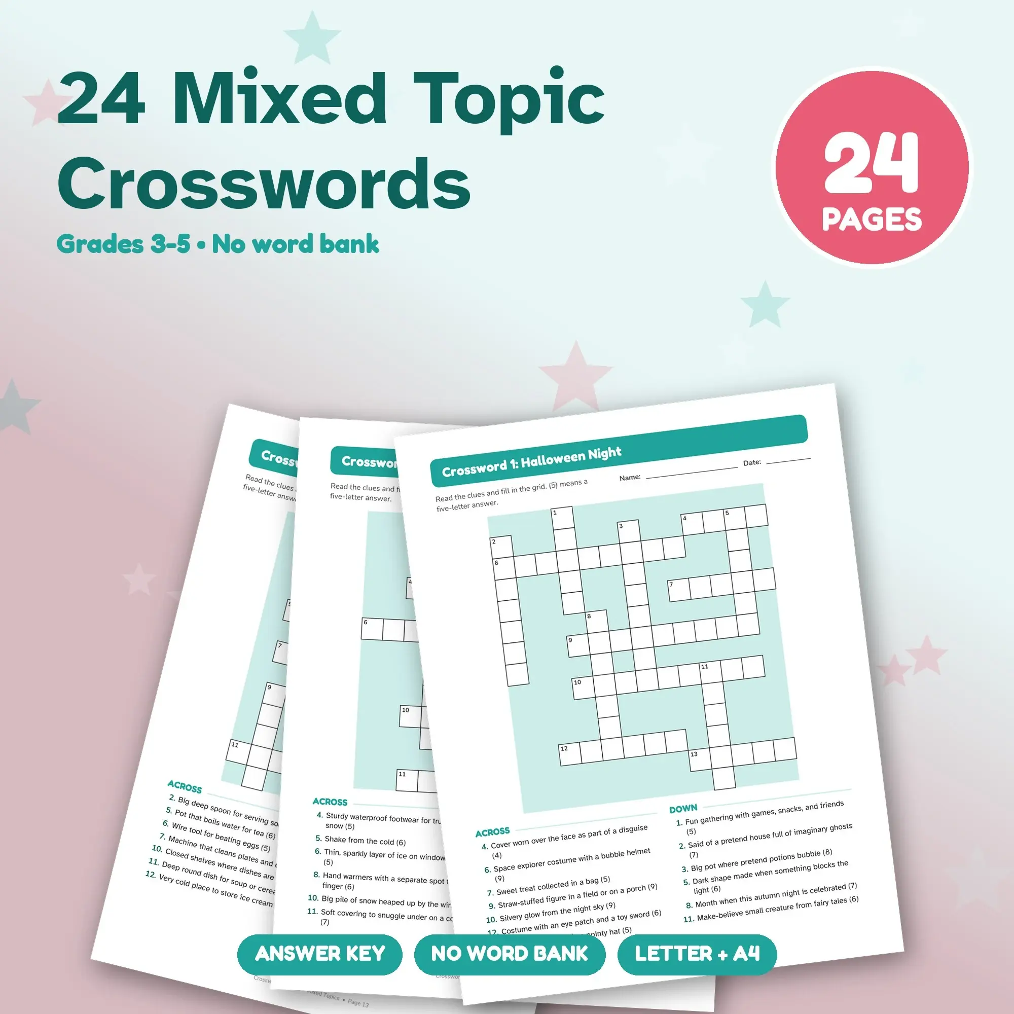 Early Finishers Crossword Puzzle Book: 24 Printable Puzzles + Answer Key preview
