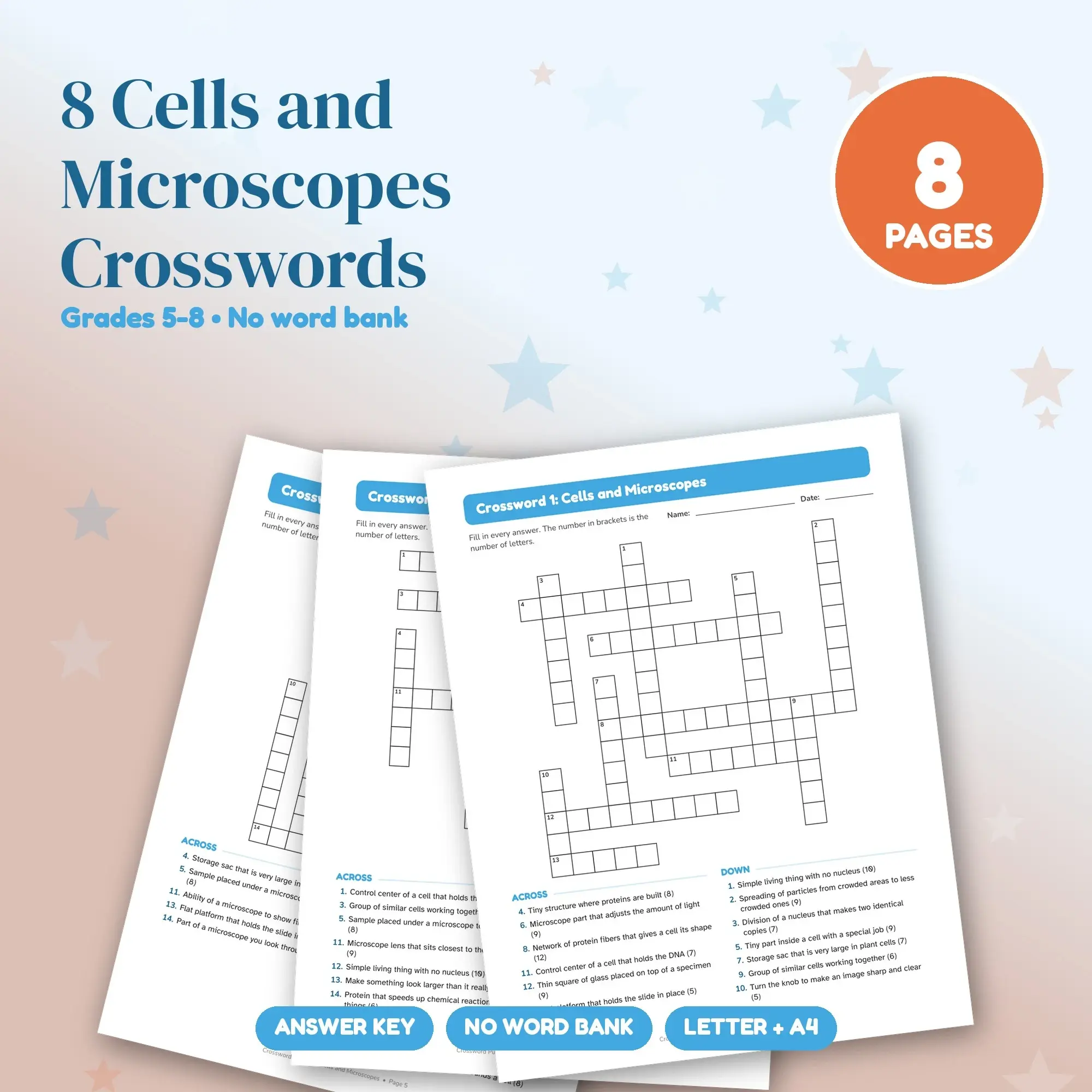 8 Cells and Microscopes Crossword Puzzles, Grades 5-8 + Answer Key preview