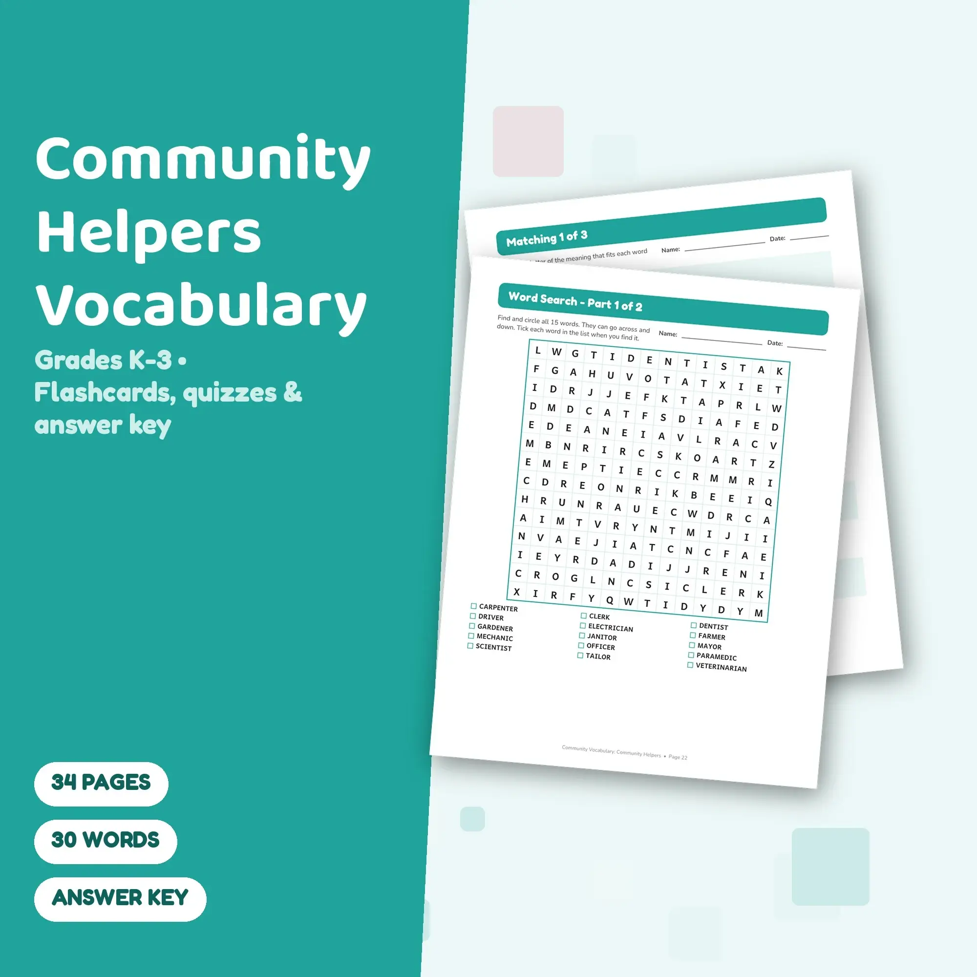 Community Vocabulary: Community Helpers - Flashcards, Matching & Quizzes, Grades K-3 preview