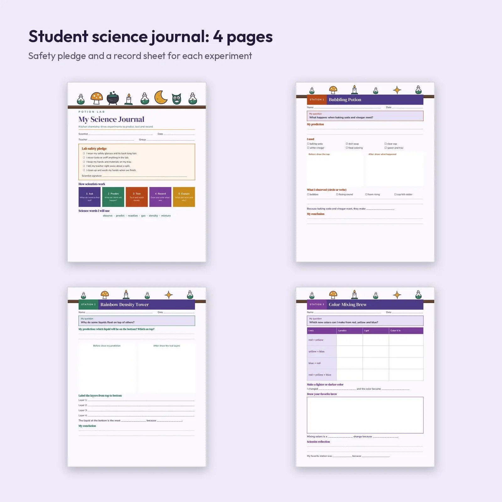 Potion Lab Kitchen Chemistry: STEM Lesson Plan and Student Lab Record Sheets for Grades 2-5 (DOCX, ODT, PDF), preview 3 of 4
