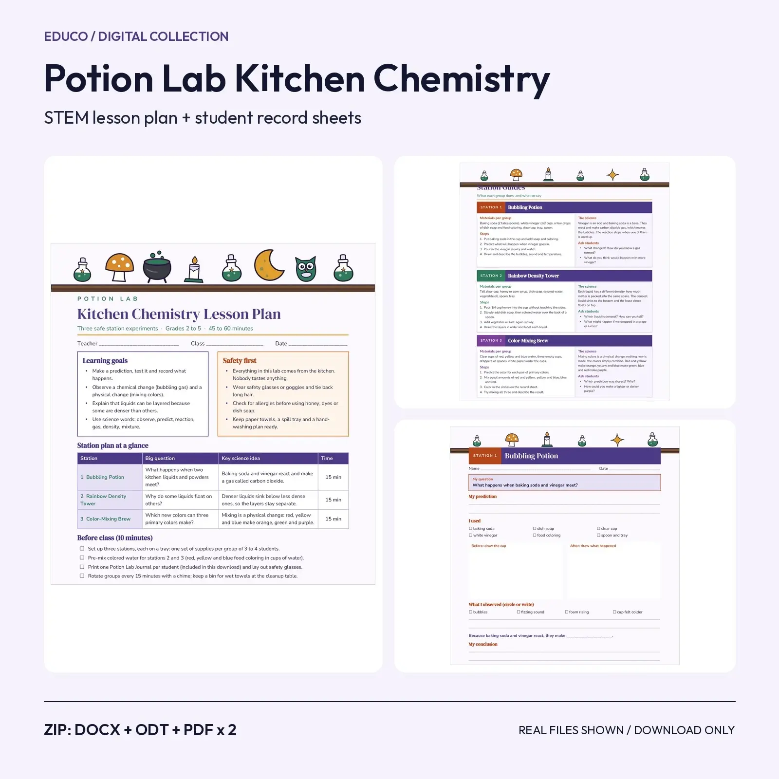 Potion Lab Kitchen Chemistry: STEM Lesson Plan and Student Lab Record Sheets for Grades 2-5 (DOCX, ODT, PDF), preview 1 of 4