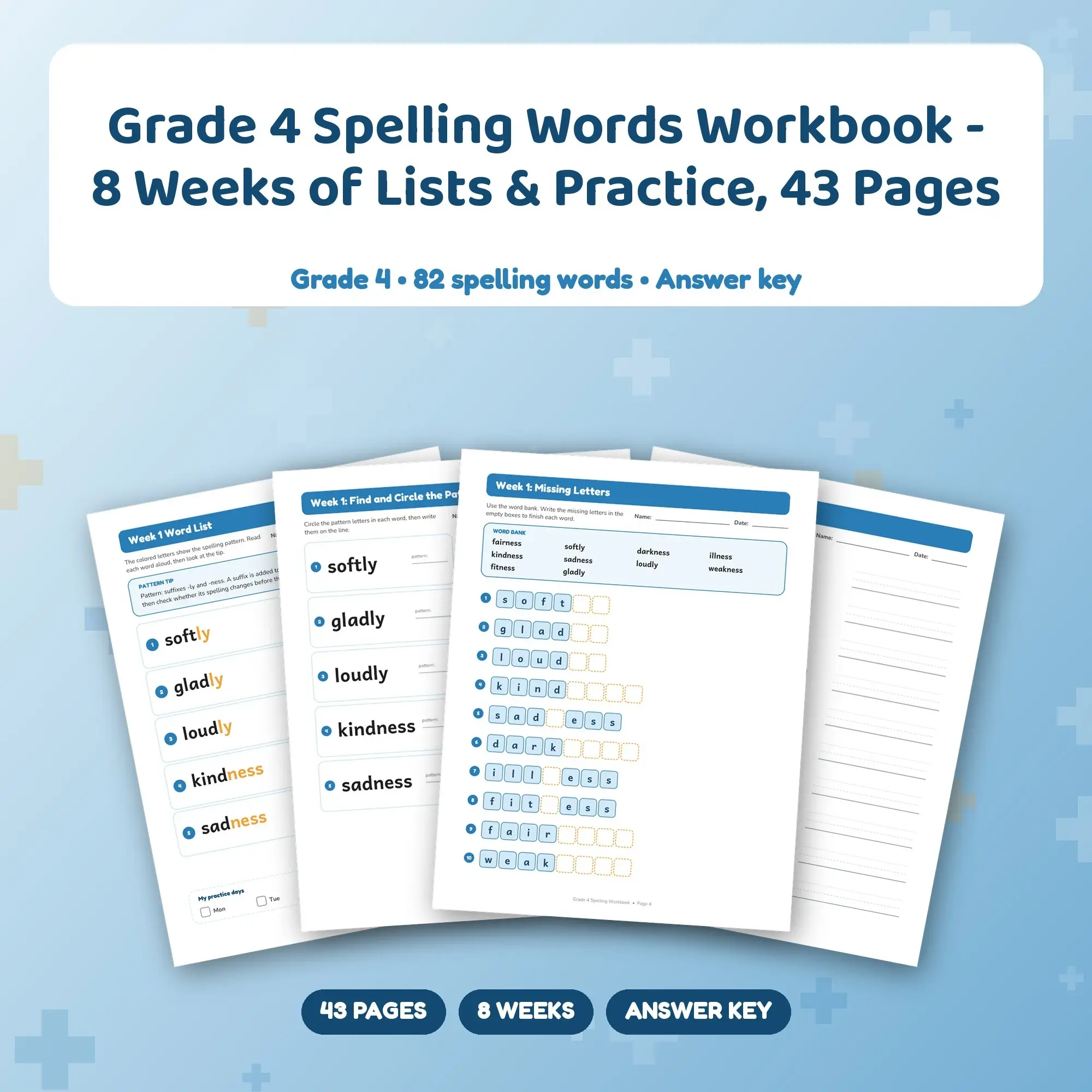 Grade 4 Spelling Words Workbook - 8 Weeks of Lists & Practice, 43 Pages preview