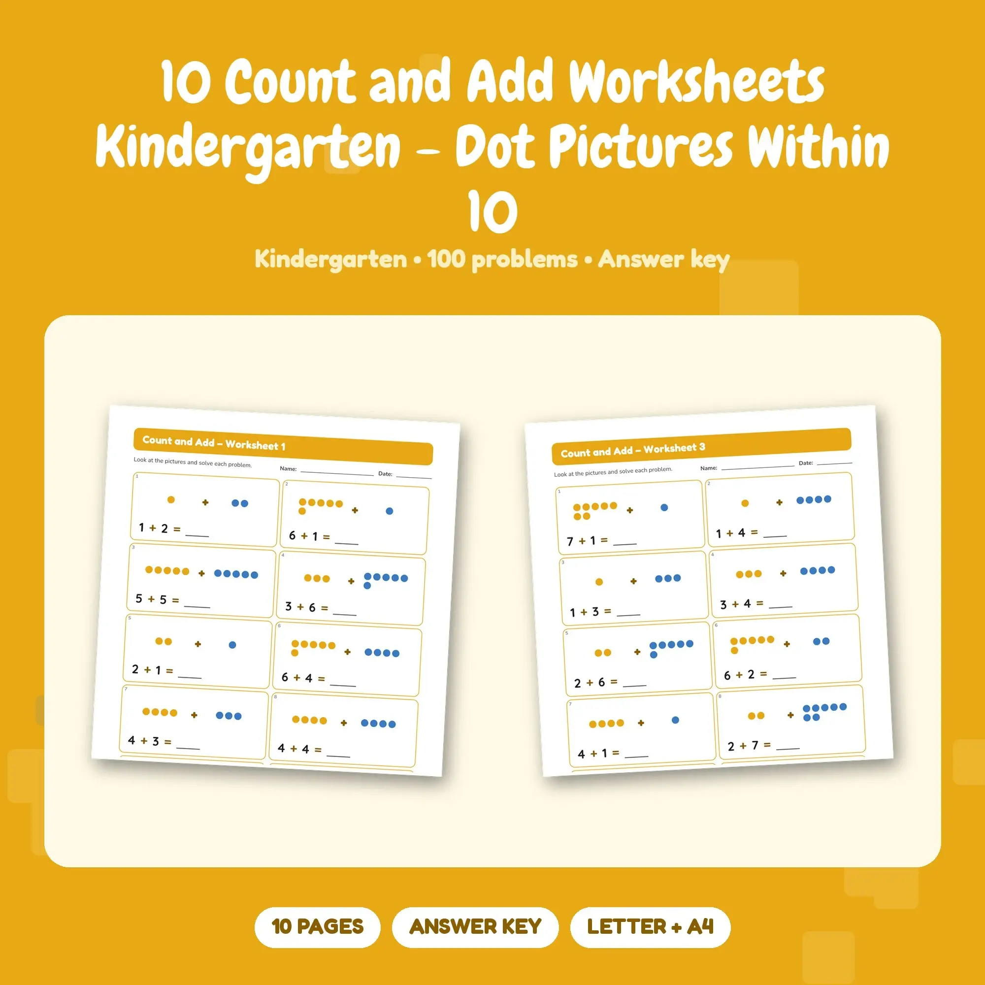10 Count and Add Worksheets Kindergarten - Dot Pictures Within 10 preview