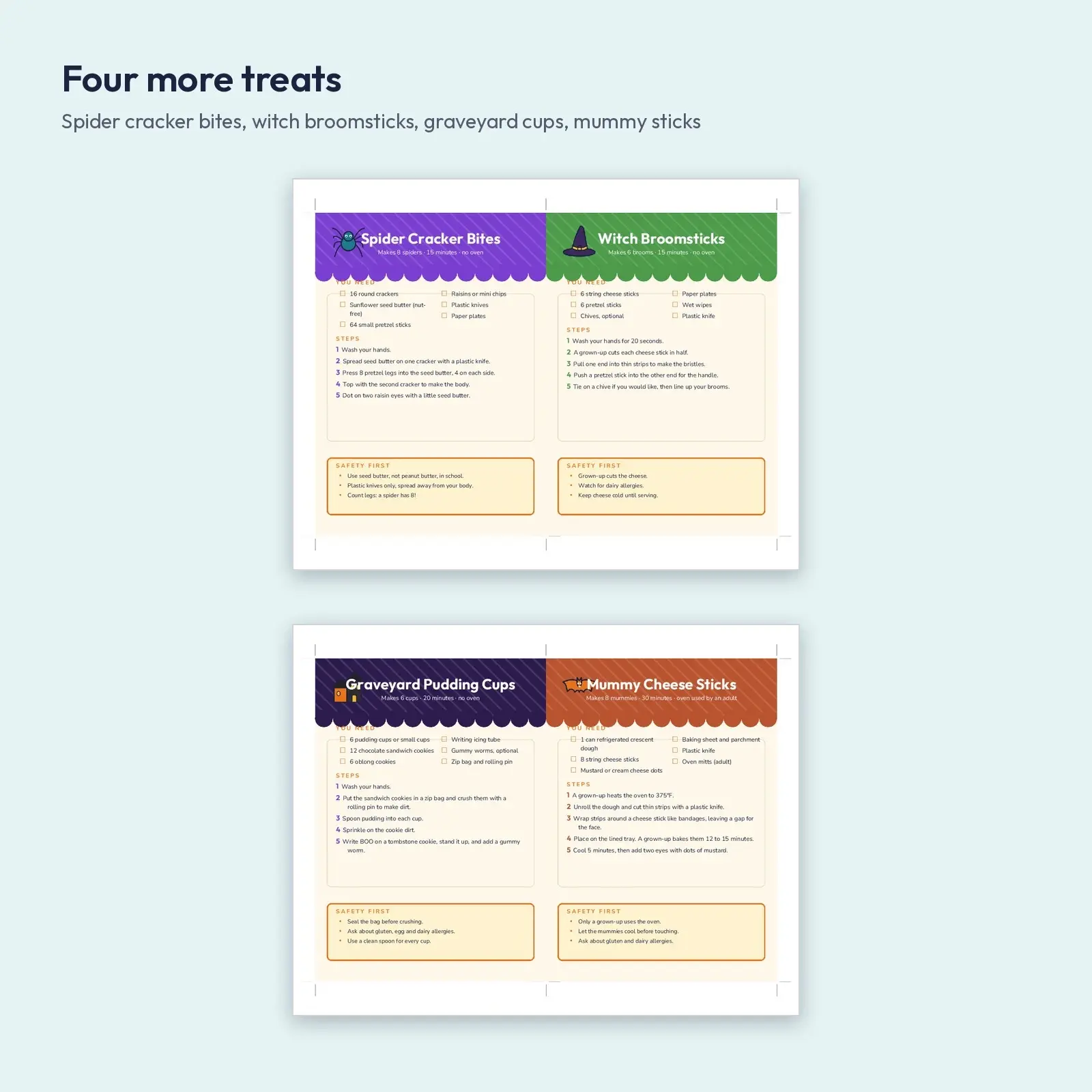 Classroom Cooking Recipe Cards – 6 Spooky Treats with Student Steps and Safety Notes, Editable DOCX, ODT and PDF, preview 3 of 4