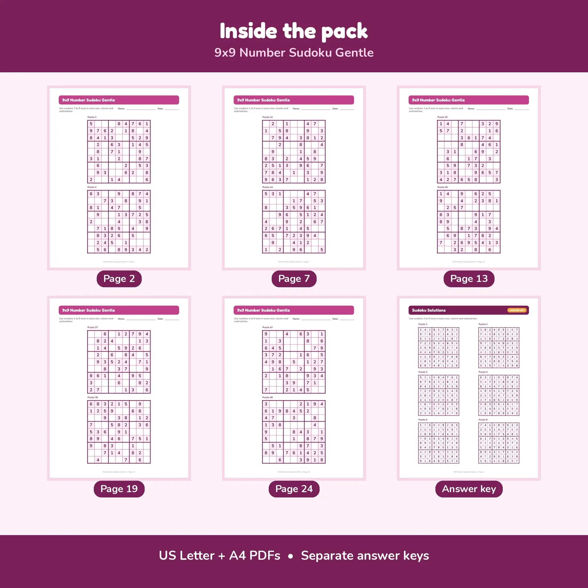 9x9 Number Sudoku Gentle - 48 Puzzles + Solutions, preview 2 of 2