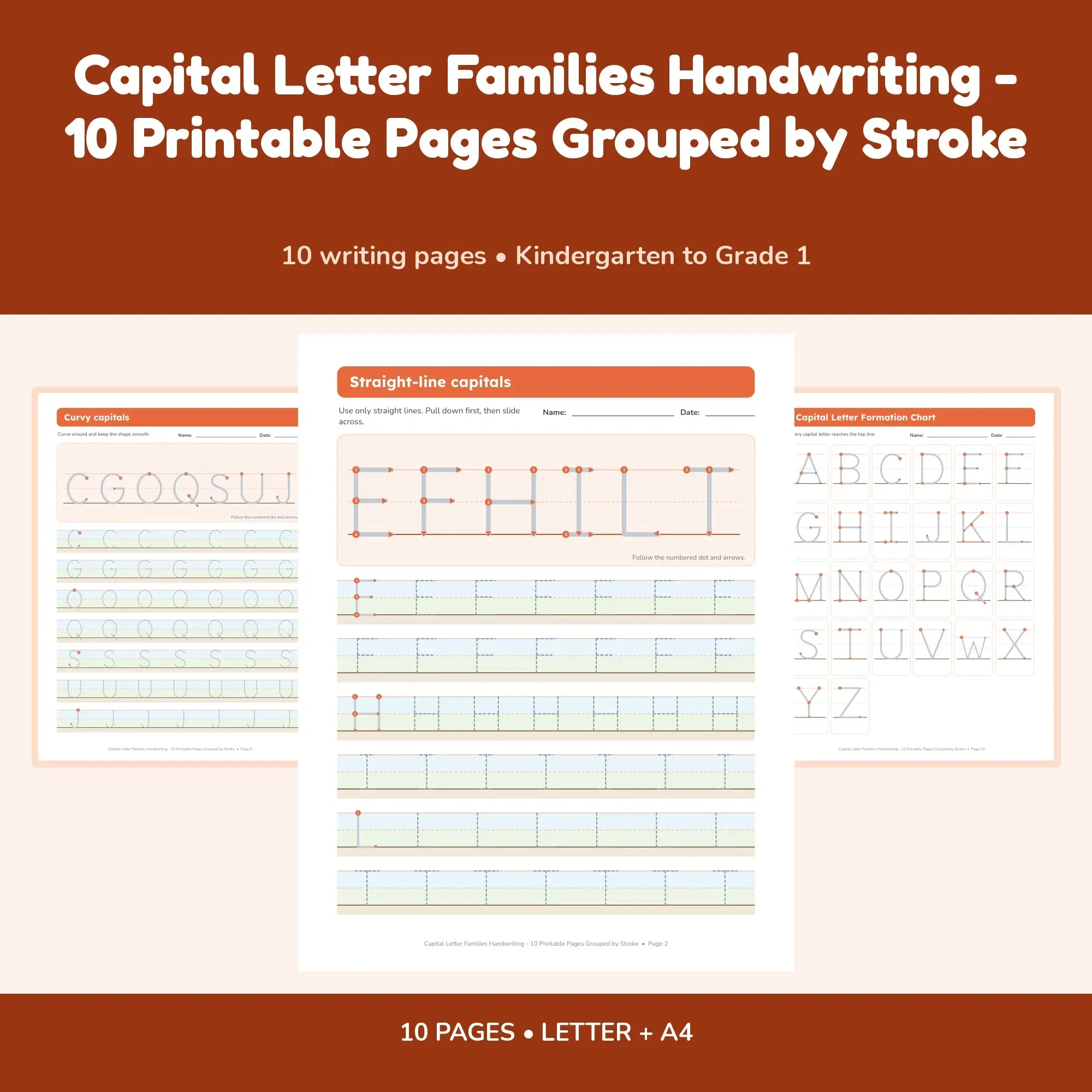 Capital Letter Families Handwriting - 10 Printable Pages Grouped by Stroke preview
