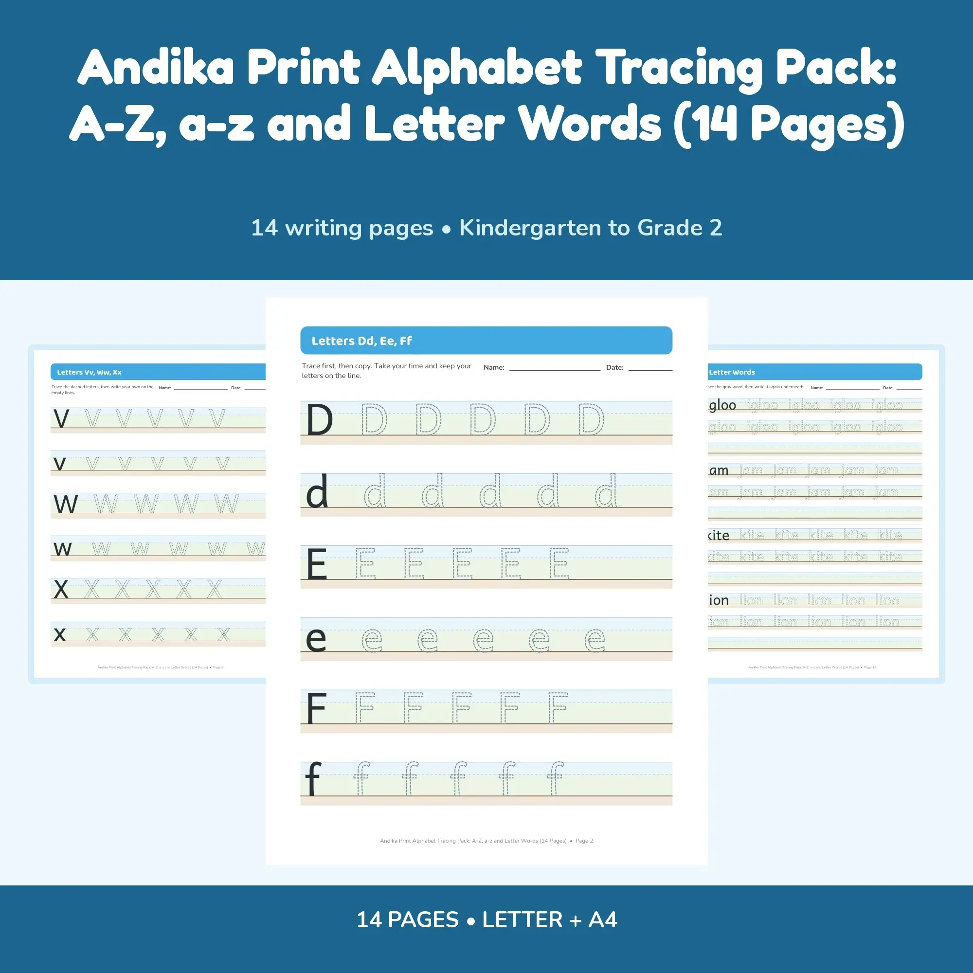 Andika Print Alphabet Tracing Pack: A-Z, a-z and Letter Words (14 Pages) preview