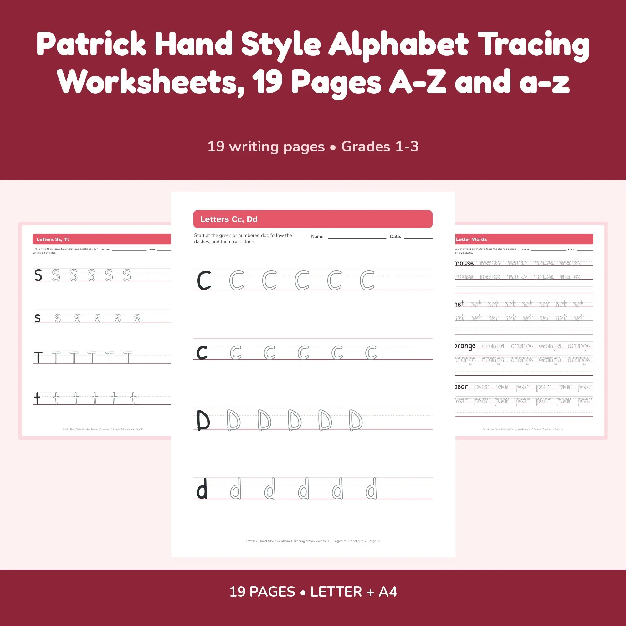 Patrick Hand Style Alphabet Tracing Worksheets, 19 Pages A-Z and a-z preview