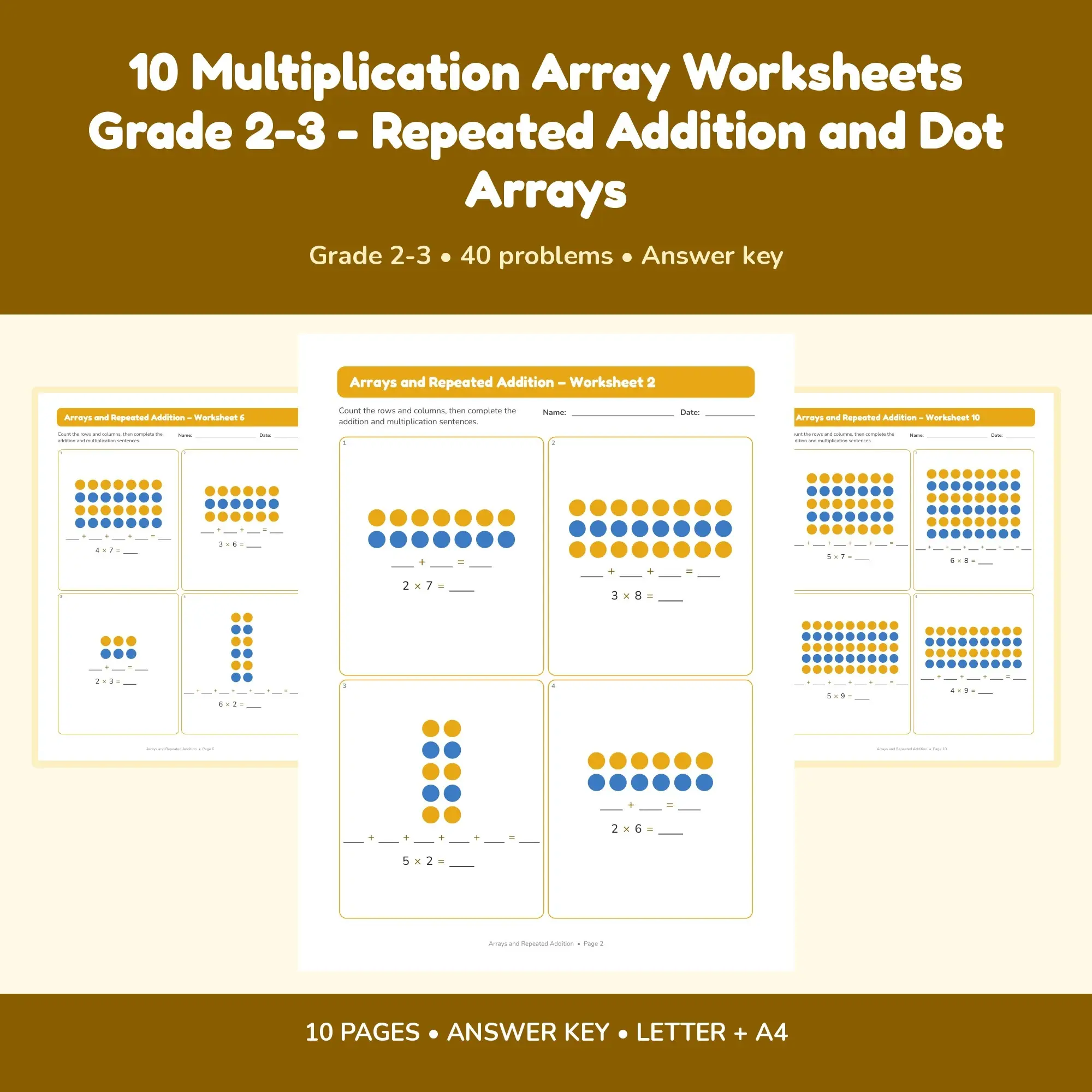 10 Multiplication Array Worksheets Grade 2-3 - Repeated Addition and Dot Arrays preview