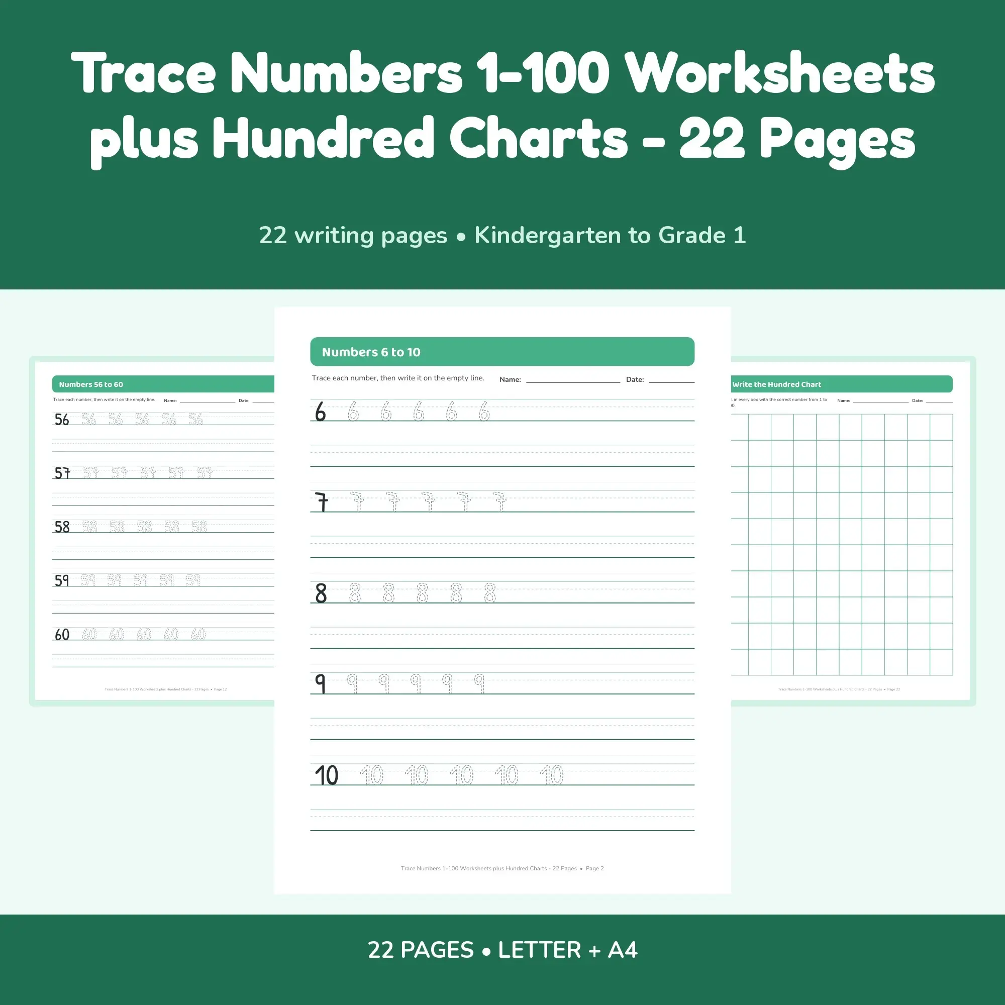 Trace Numbers 1-100 Worksheets plus Hundred Charts - 22 Pages preview