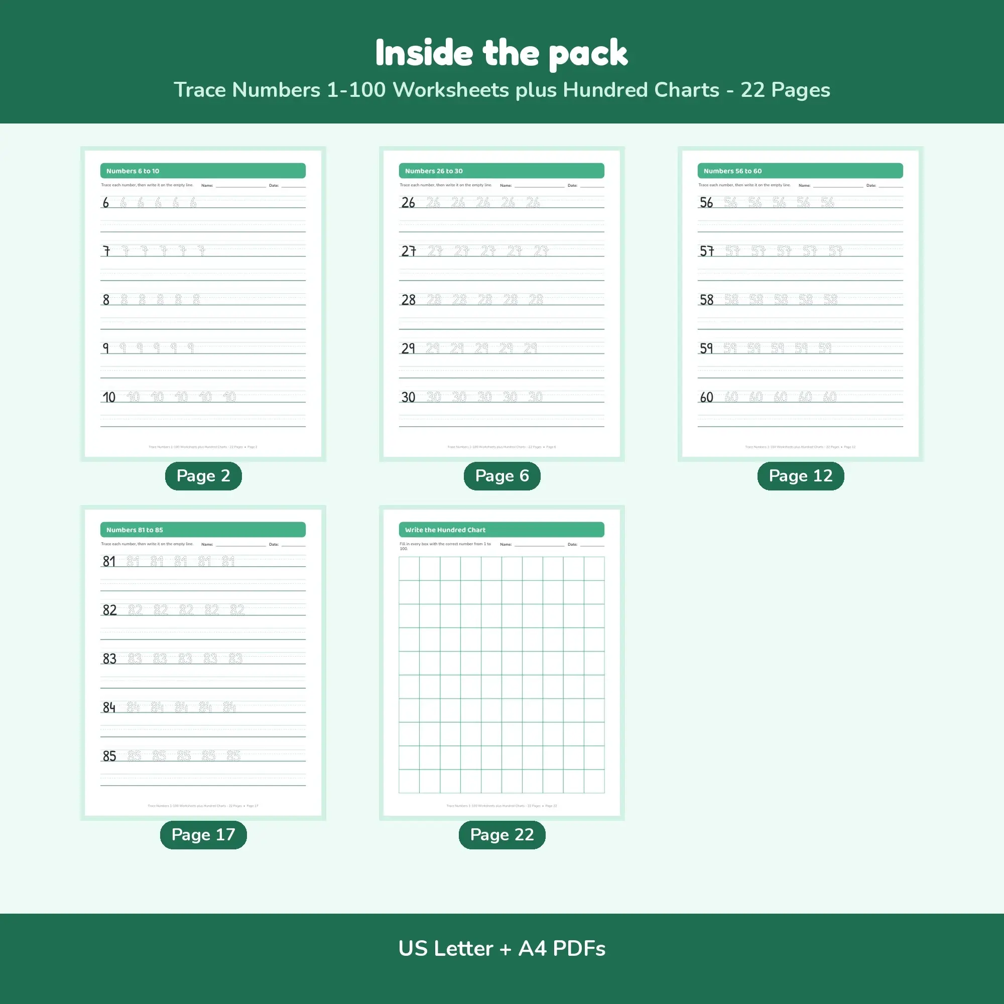 Trace Numbers 1-100 Worksheets plus Hundred Charts - 22 Pages, preview 2 of 2