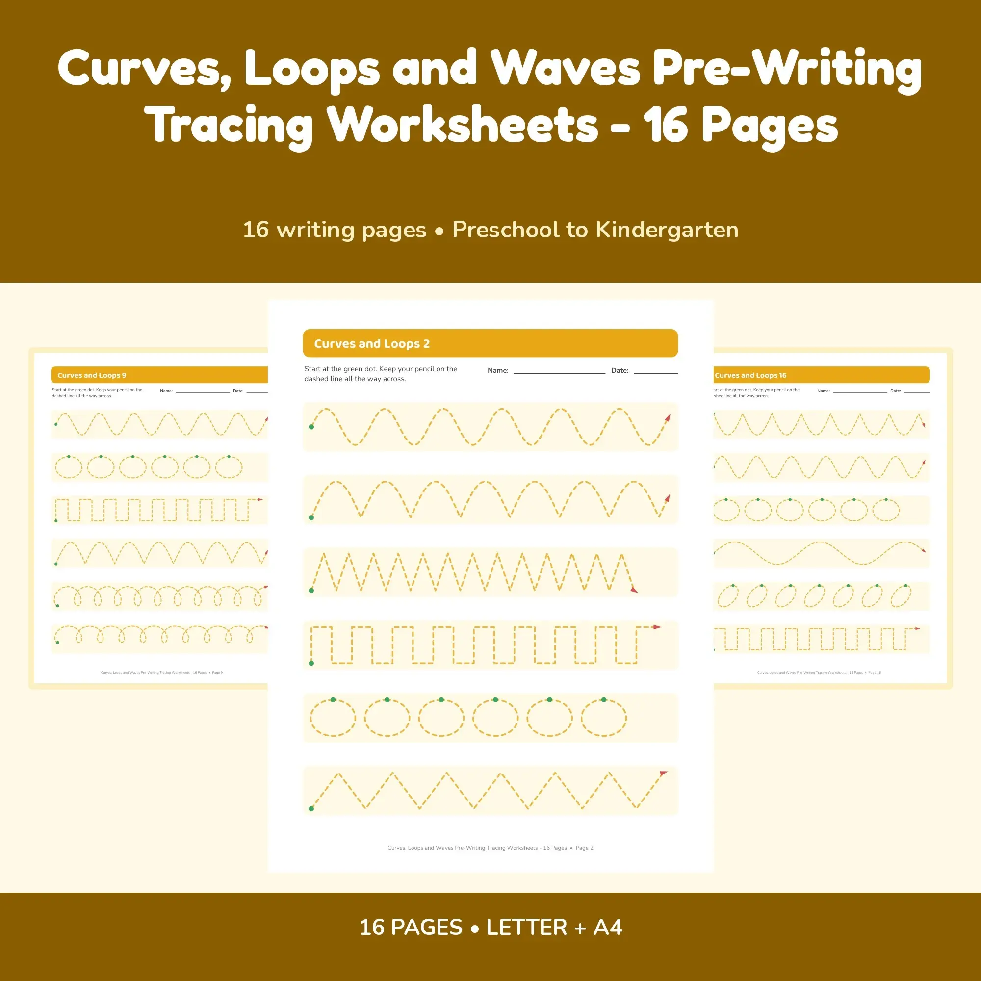 Curves, Loops and Waves Pre-Writing Tracing Worksheets - 16 Pages preview