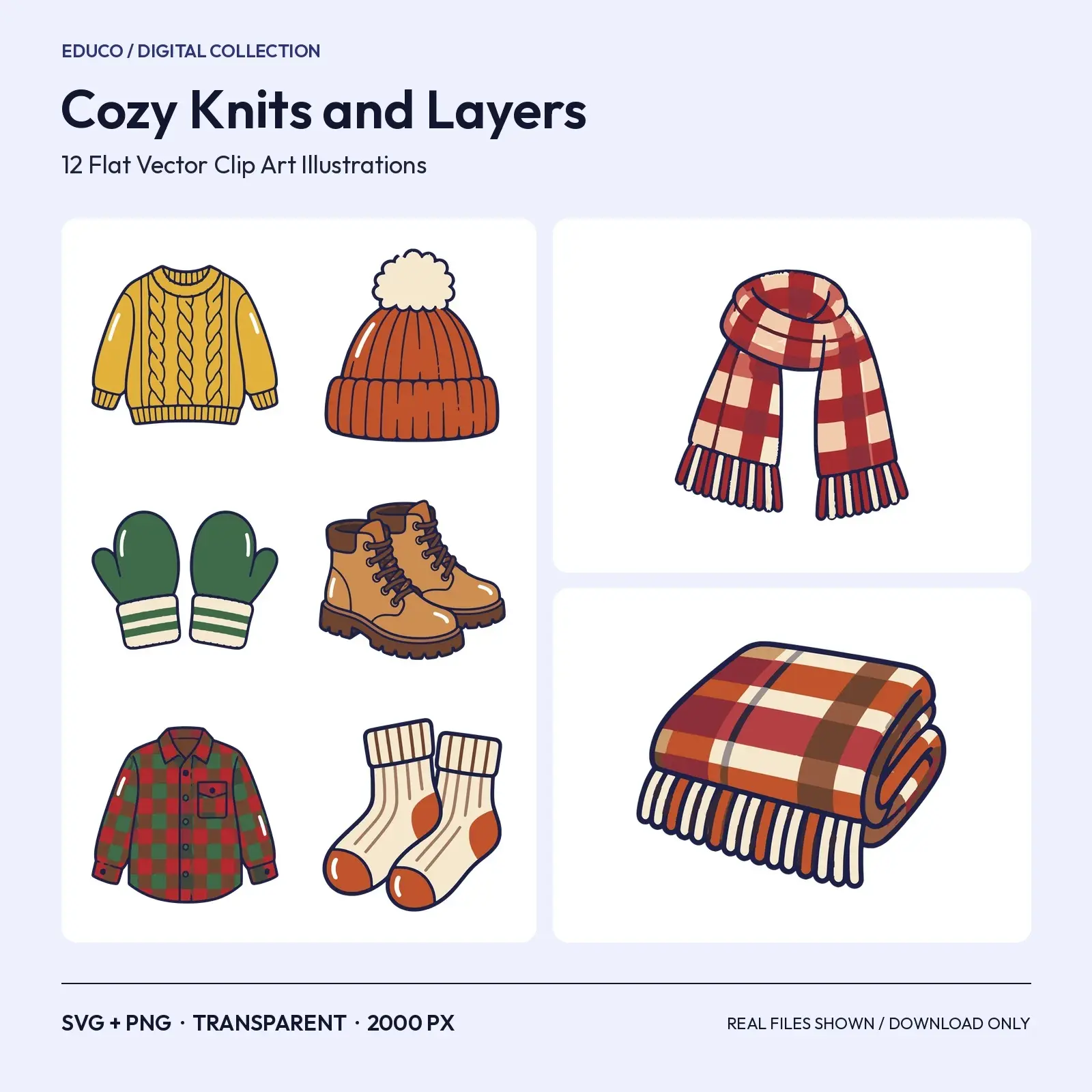 Cozy Knits and Layers Clip Art – 12 Flat Vector Autumn Wardrobe Items preview