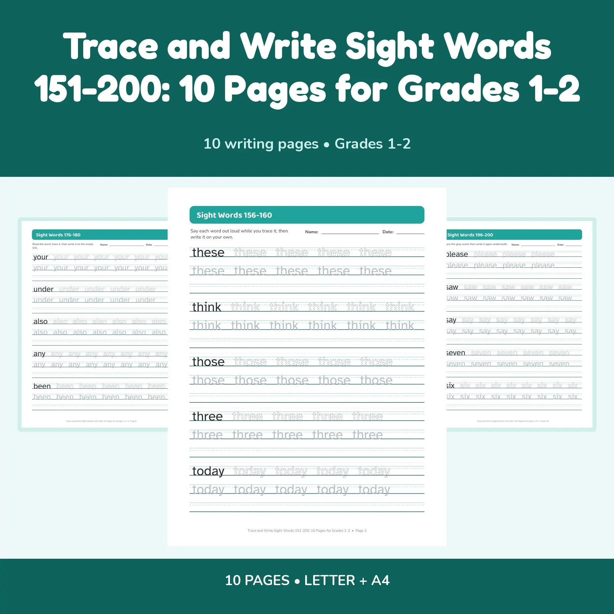 Trace and Write Sight Words 151-200: 10 Pages for Grades 1-2 preview