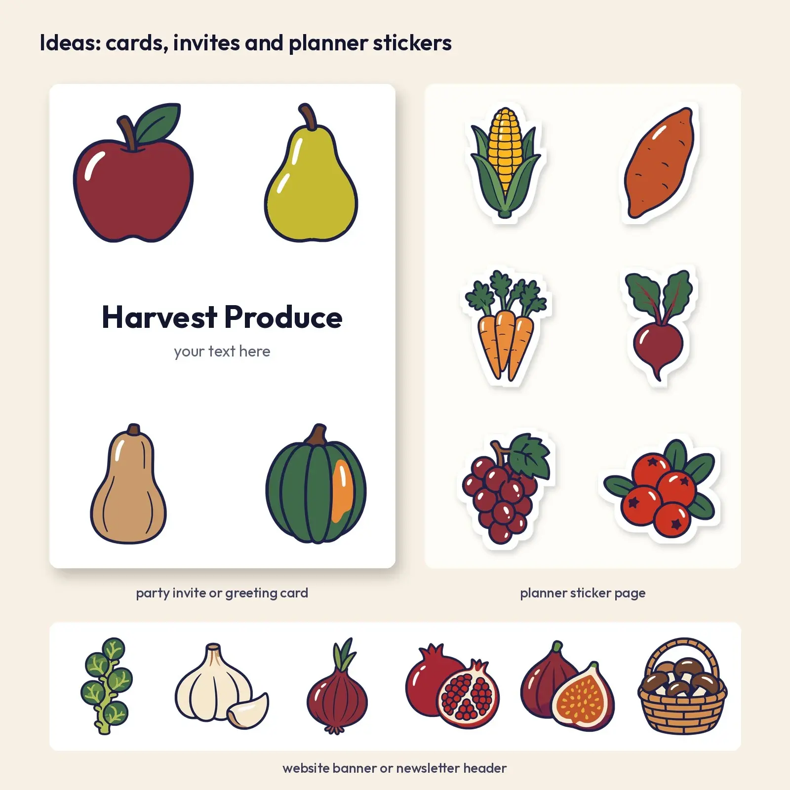 Harvest Produce Clip Art – 16 Flat Vector Fall Fruits and Vegetables, preview 4 of 4