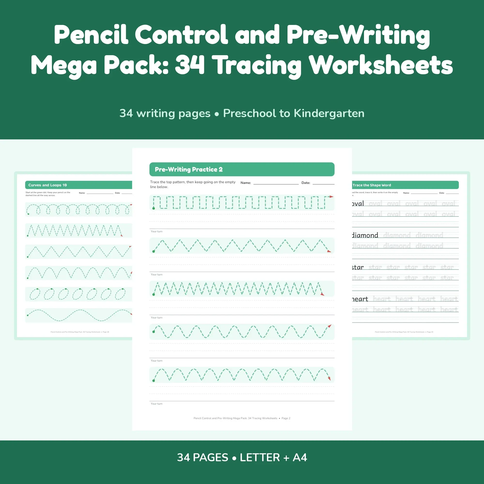 Pencil Control and Pre-Writing Mega Pack: 34 Tracing Worksheets preview