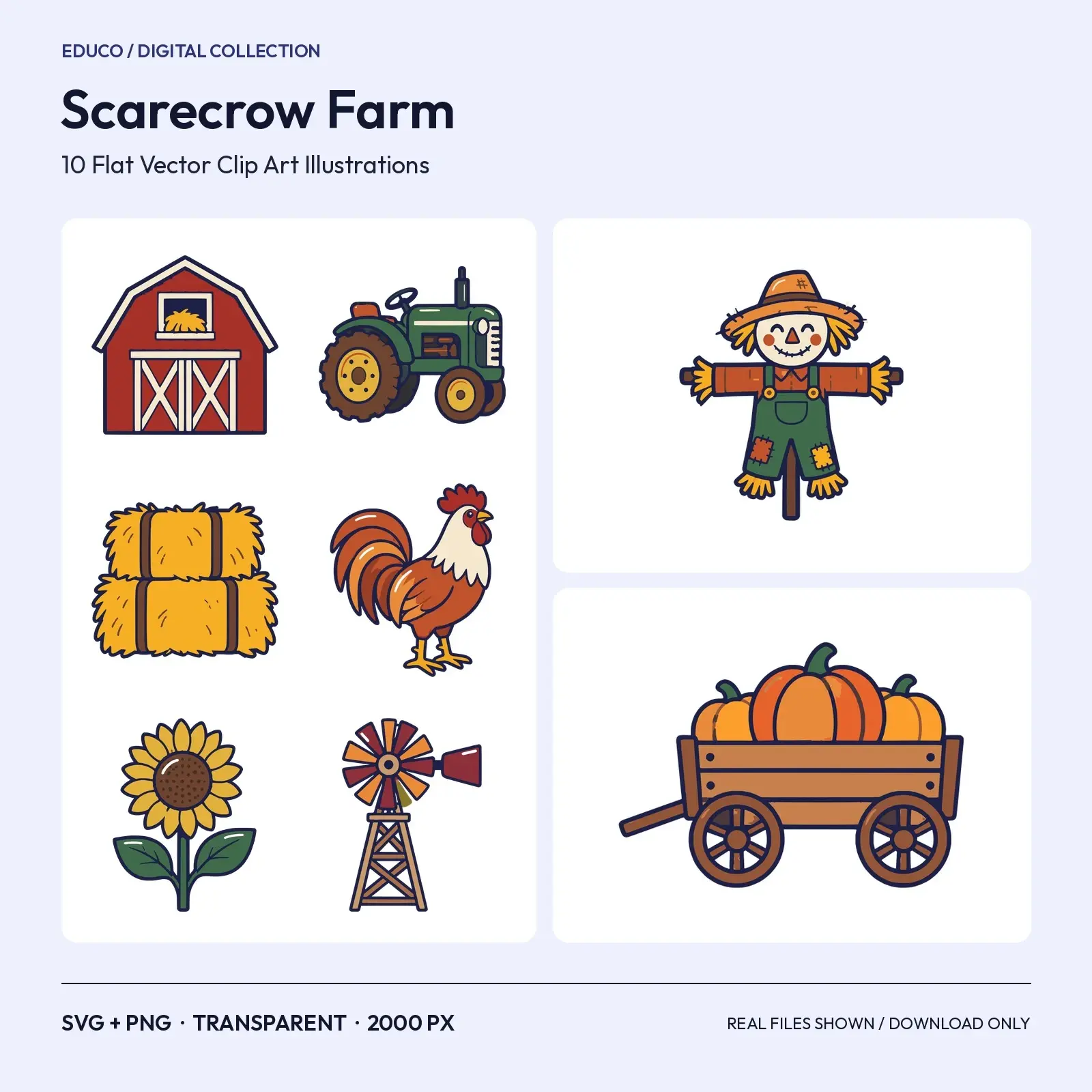 Scarecrow Farm Clip Art – 10 Flat Vector Autumn Farmyard Graphics preview