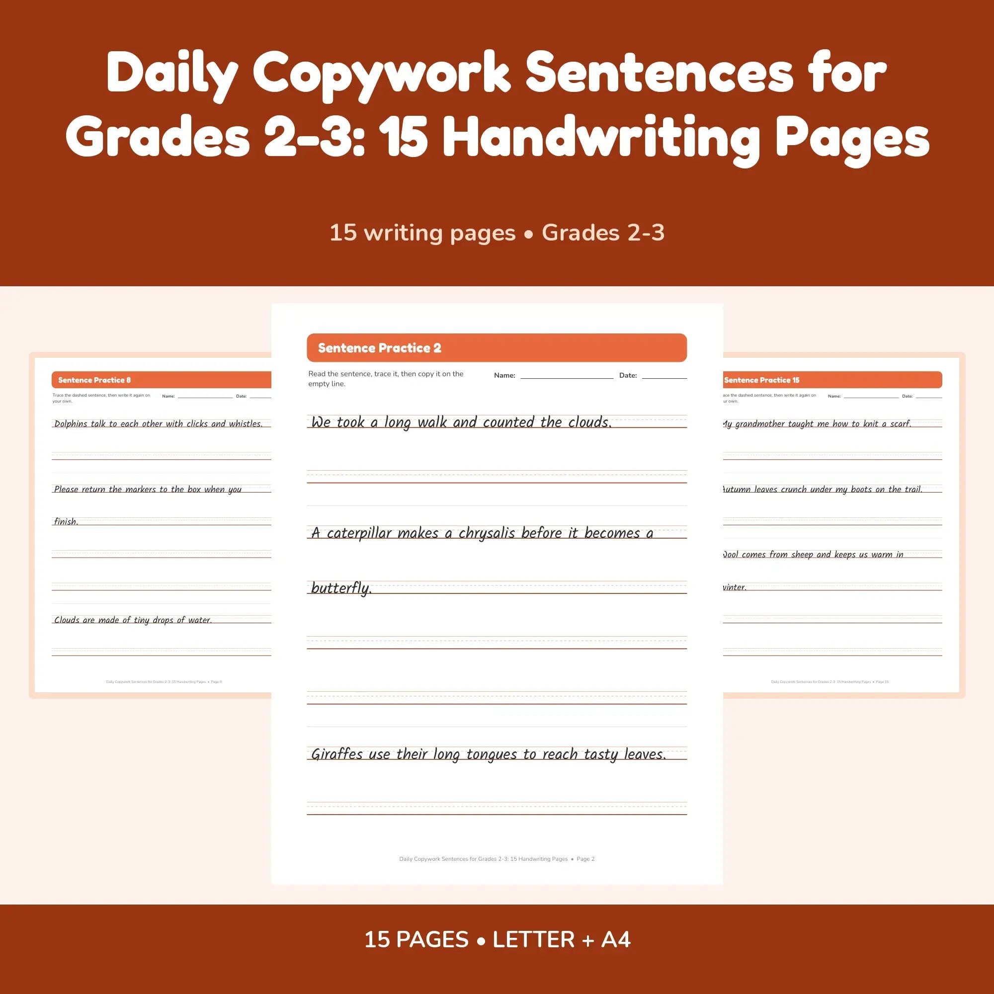 Daily Copywork Sentences for Grades 2-3: 15 Handwriting Pages, preview 1 of 2