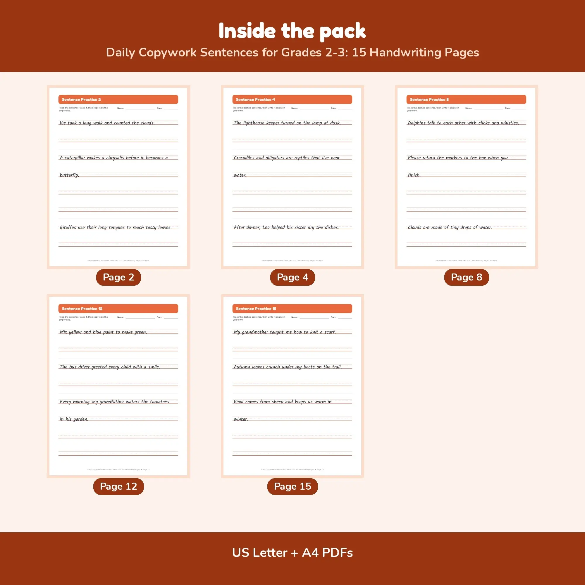 Daily Copywork Sentences for Grades 2-3: 15 Handwriting Pages, preview 2 of 2