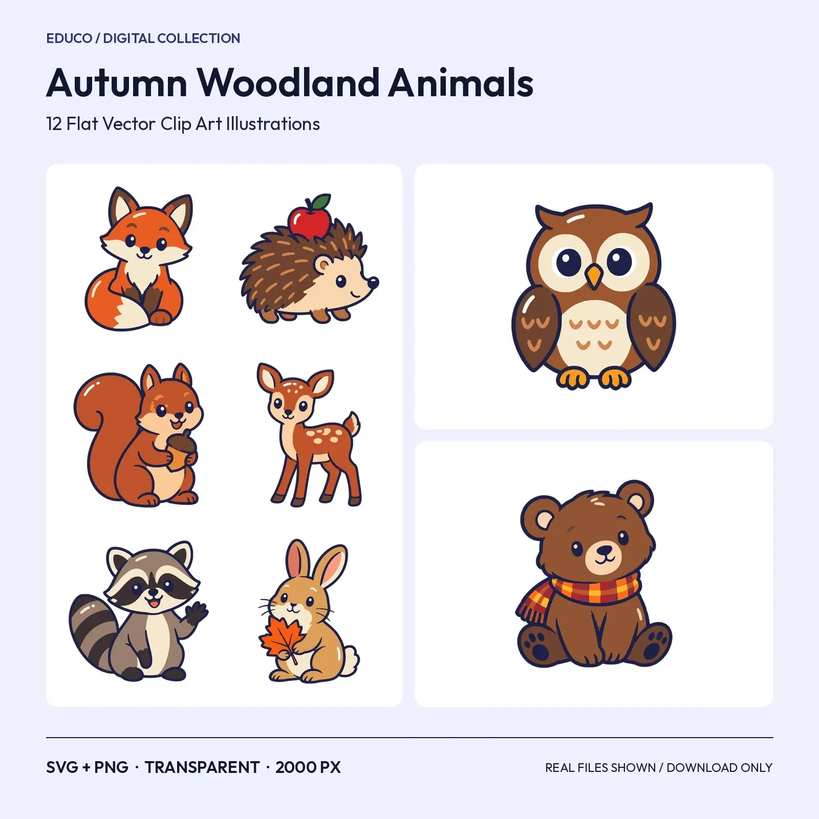 Autumn Woodland Animals Clip Art – 12 Flat Vector Forest Friends preview