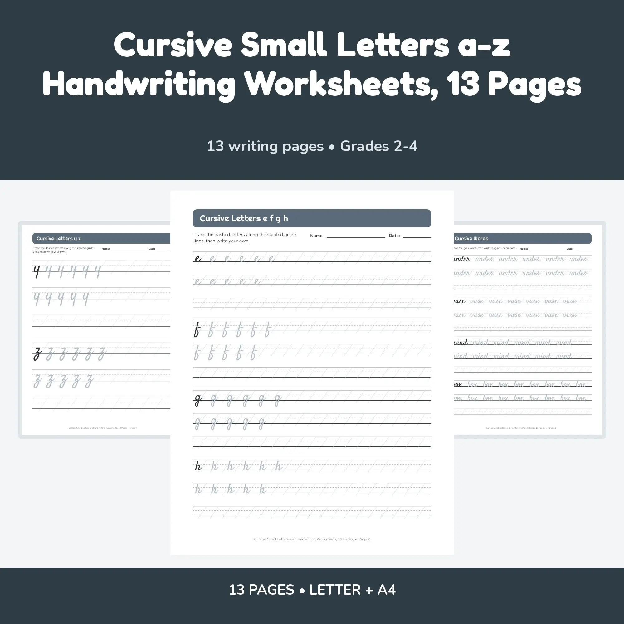 Cursive Small Letters a-z Handwriting Worksheets, 13 Pages preview