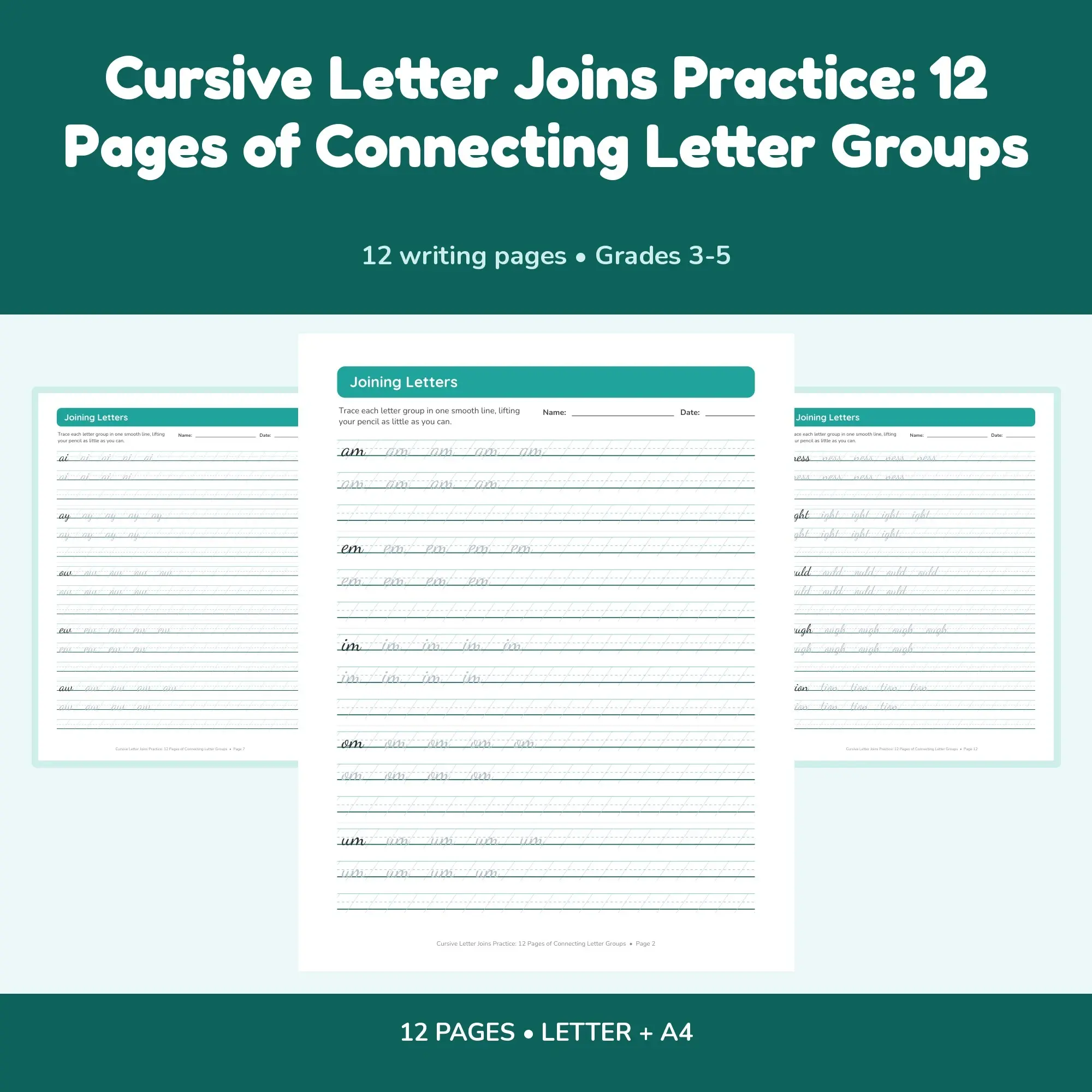 Cursive Letter Joins Practice: 12 Pages of Connecting Letter Groups preview