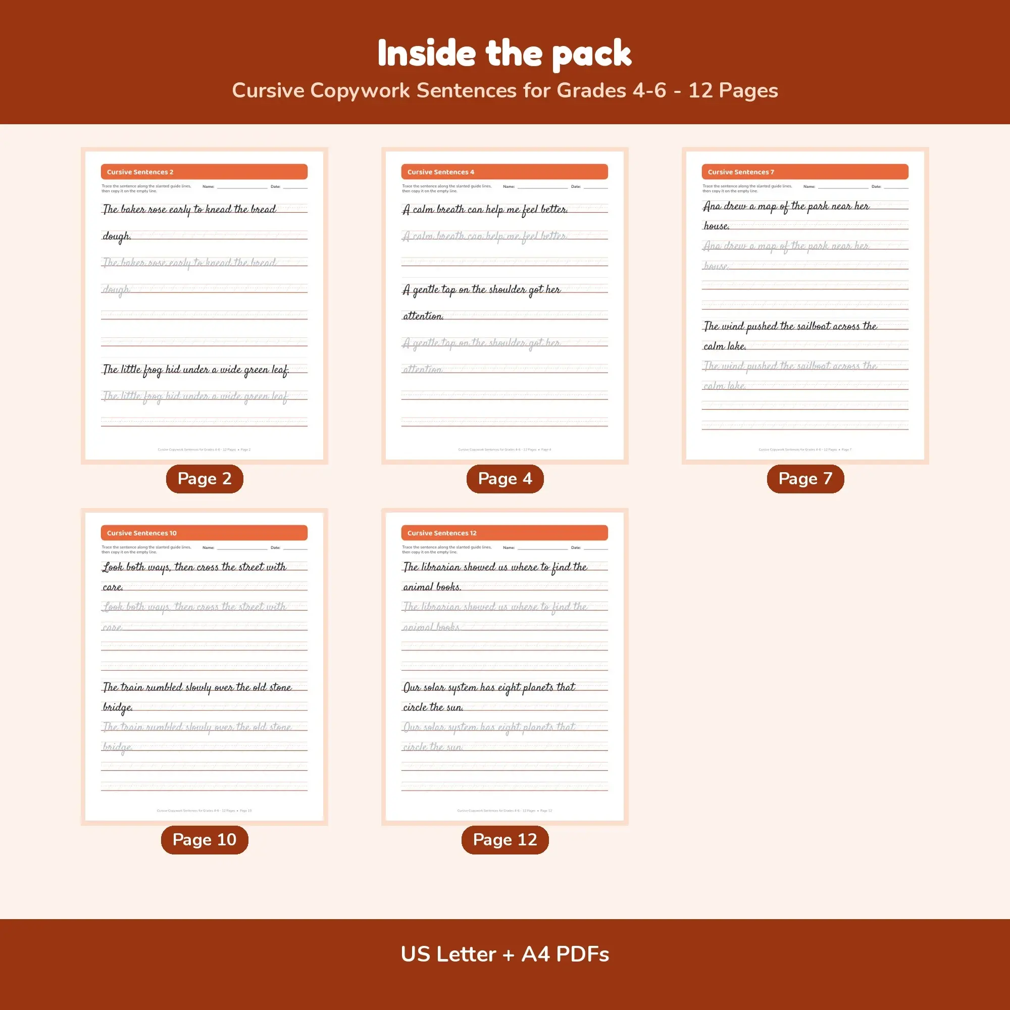 Cursive Copywork Sentences for Grades 4-6 - 12 Pages, preview 2 of 2