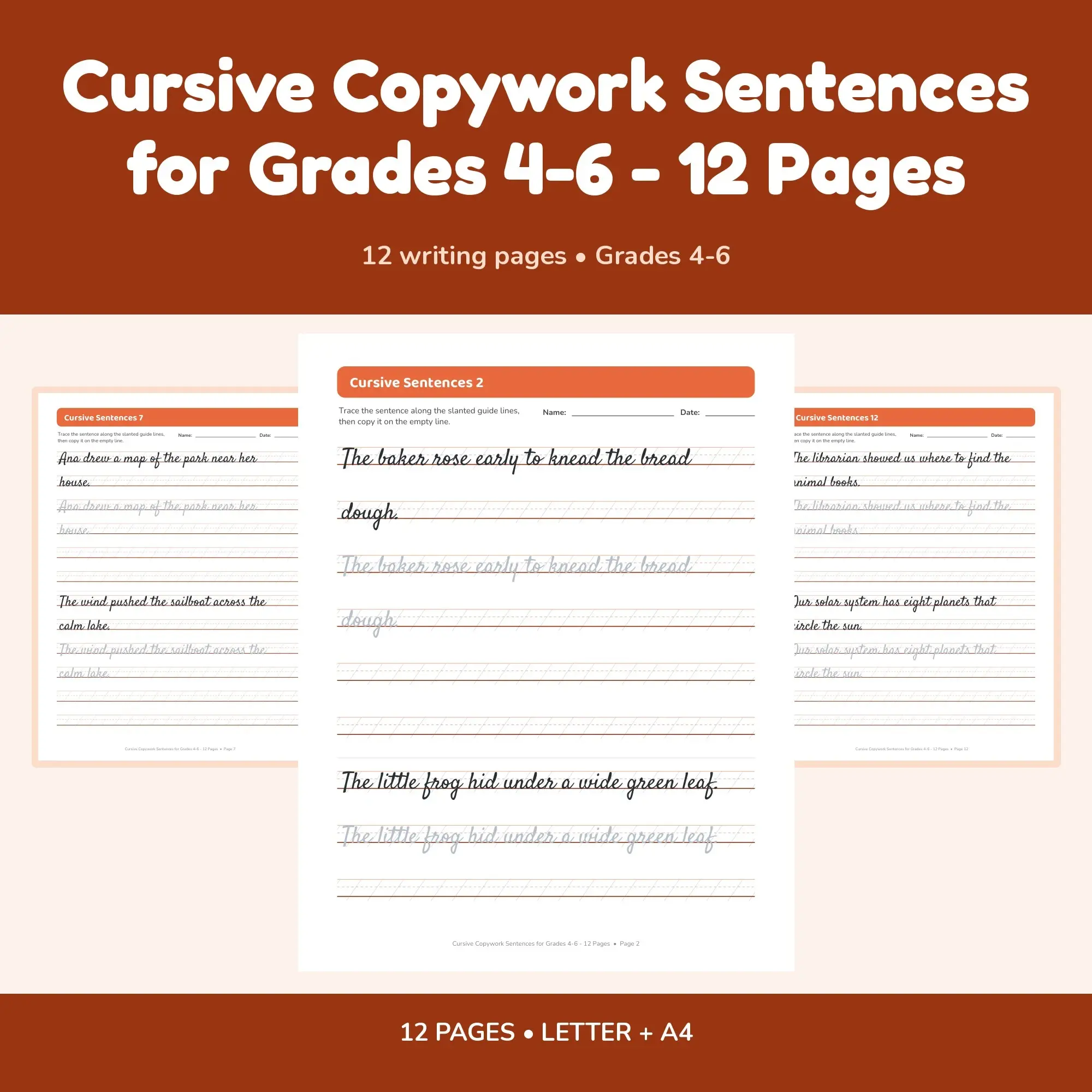 Cursive Copywork Sentences for Grades 4-6 - 12 Pages preview