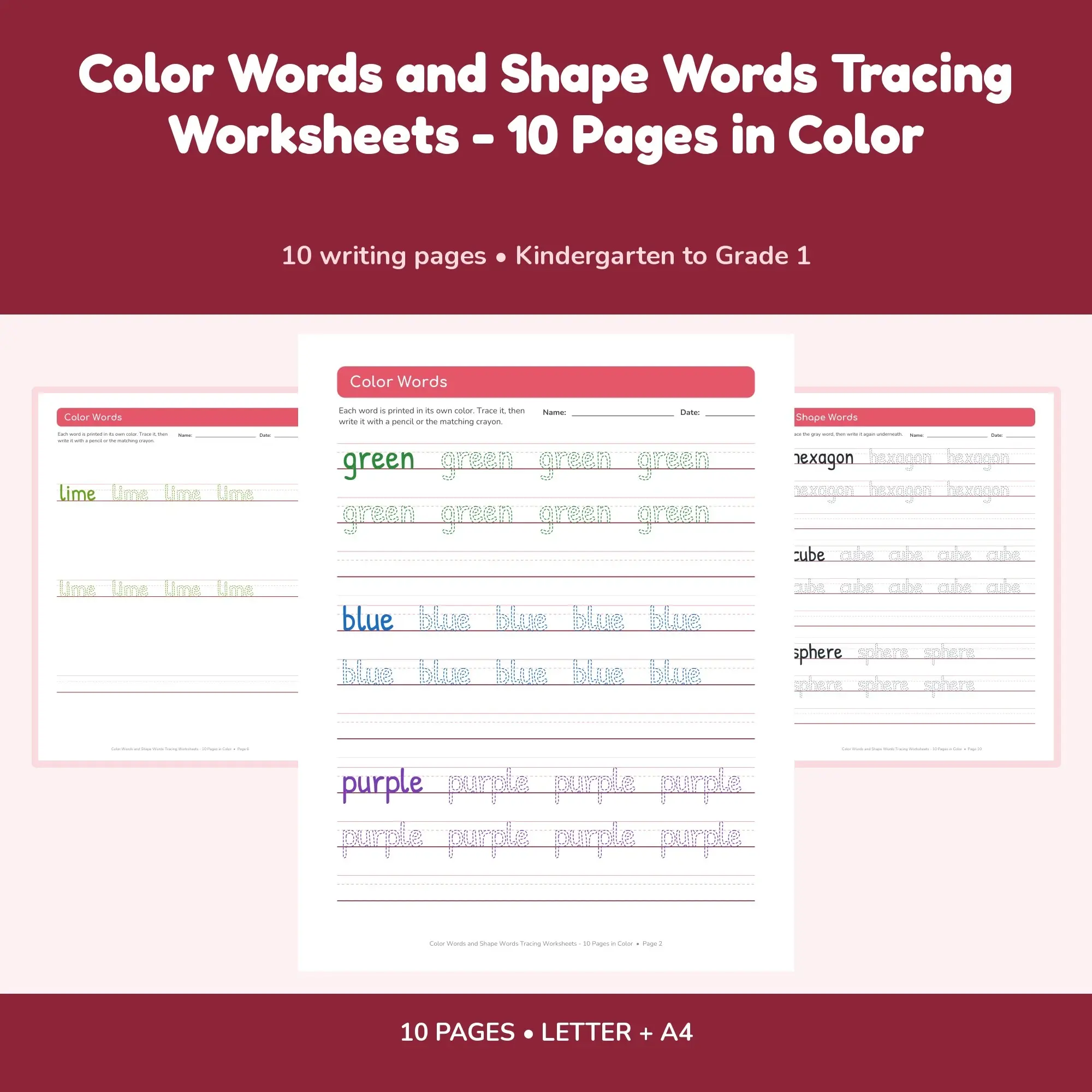 Color Words and Shape Words Tracing Worksheets - 10 Pages in Color preview