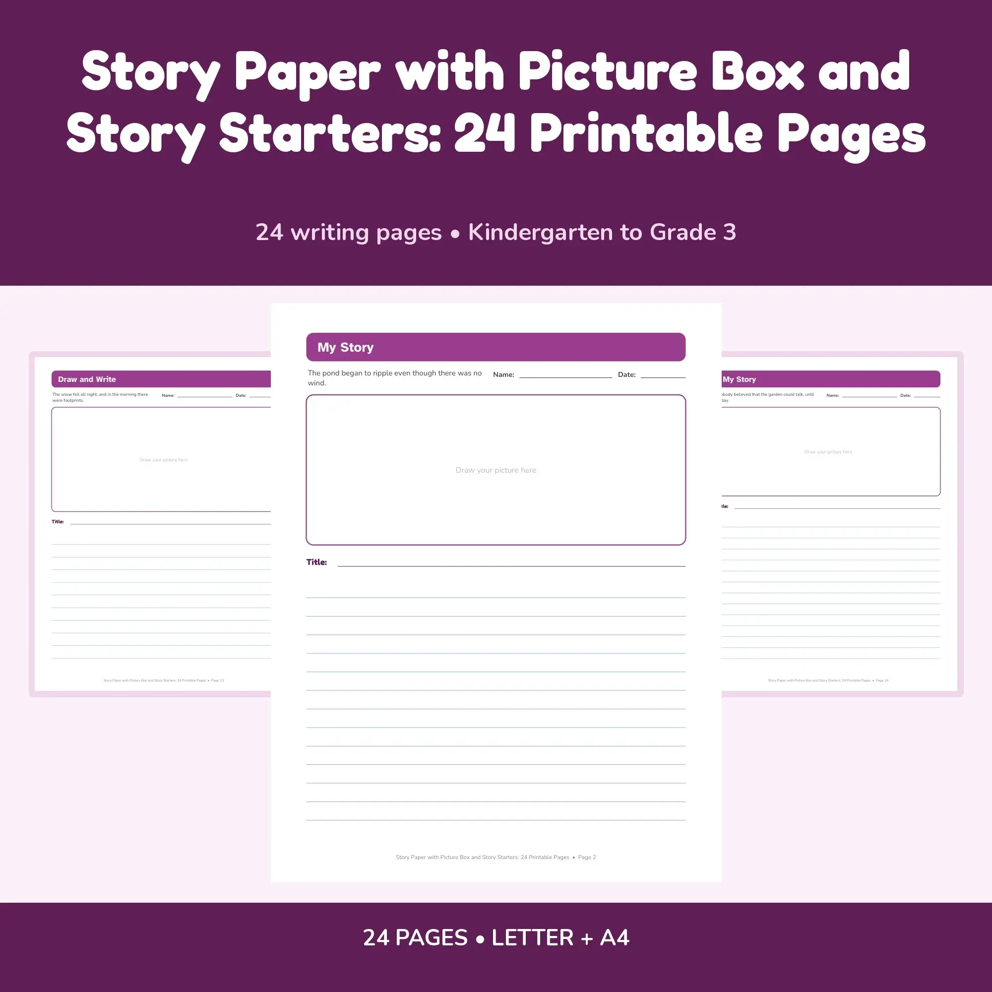 Story Paper with Picture Box and Story Starters: 24 Printable Pages preview