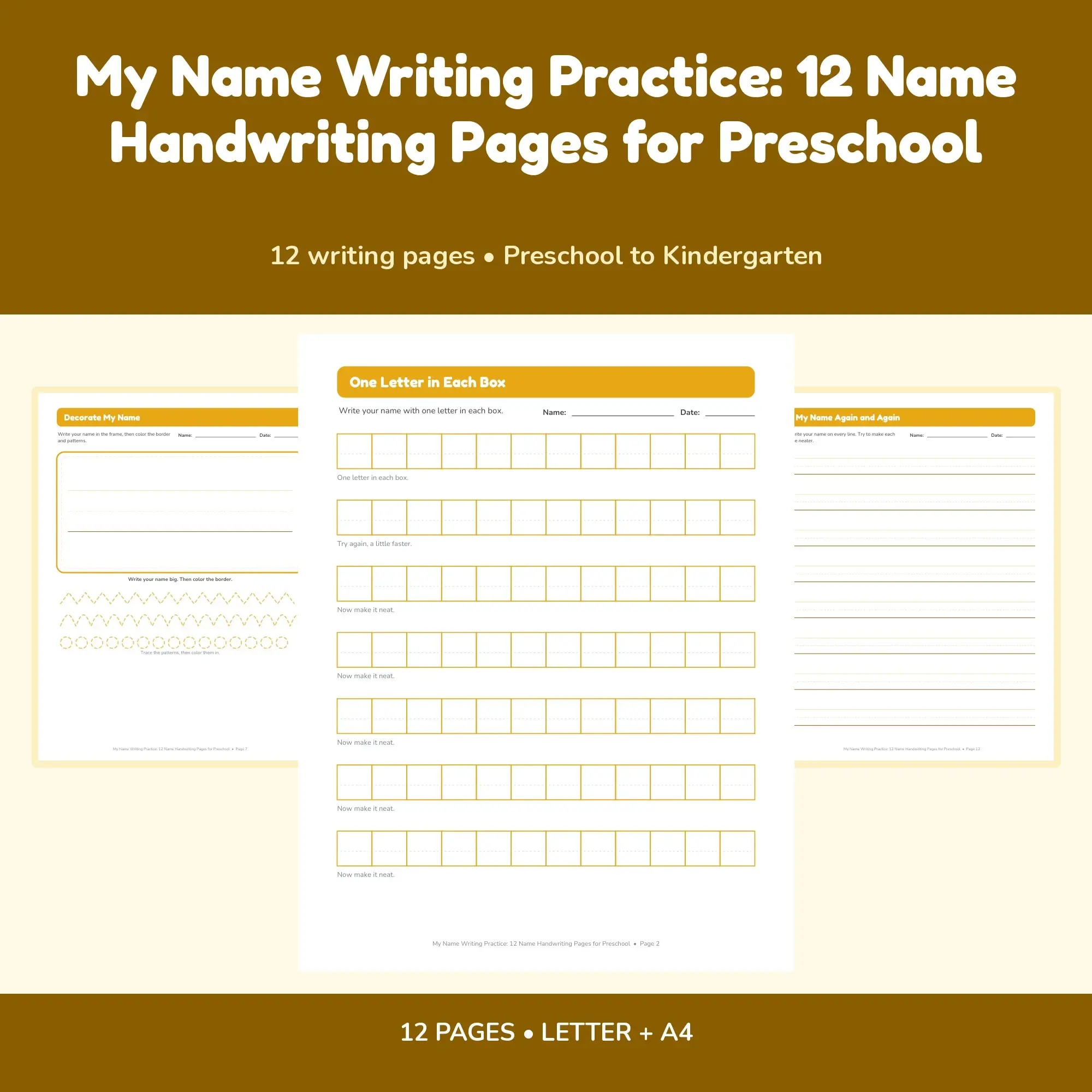 My Name Writing Practice: 12 Name Handwriting Pages for Preschool preview