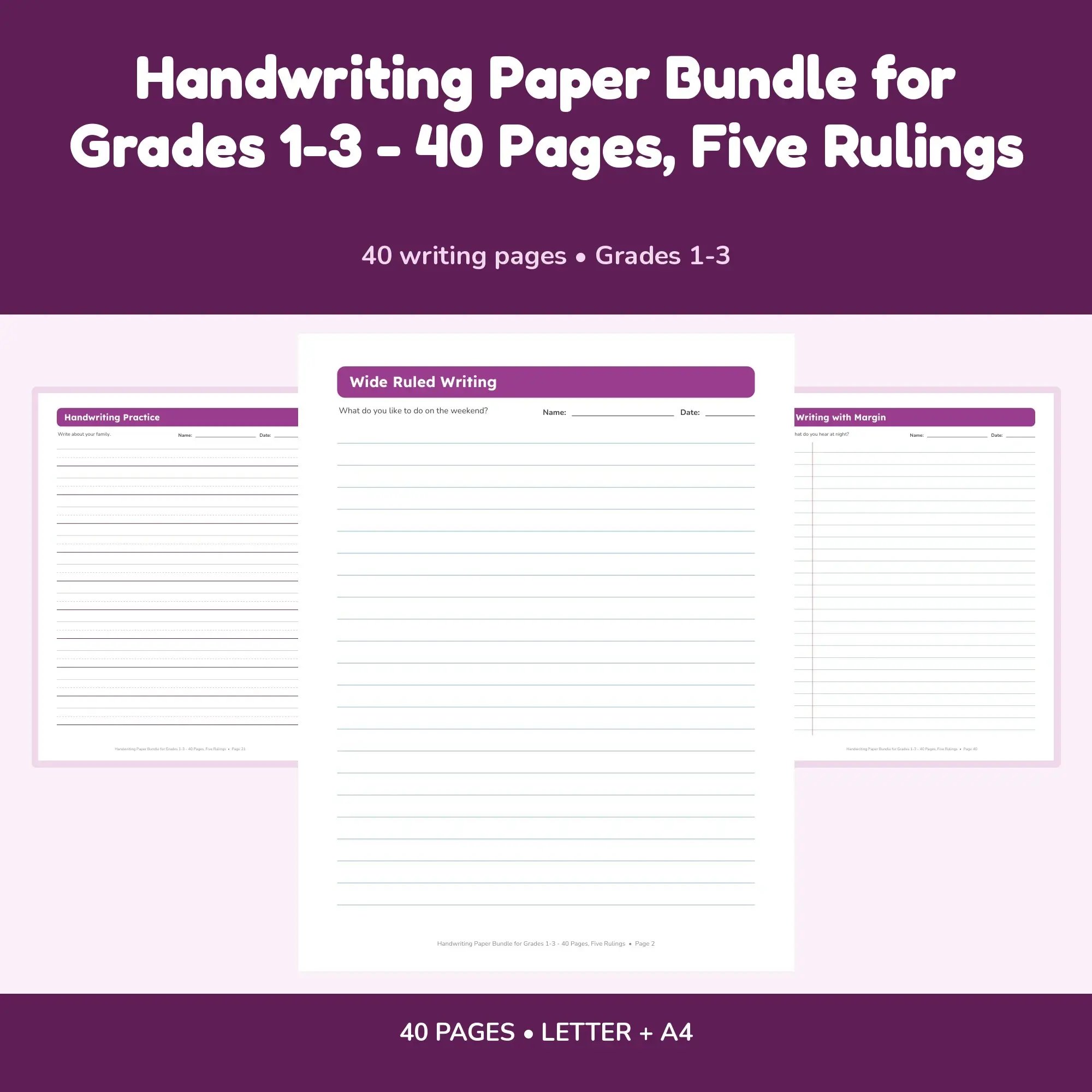 Handwriting Paper Bundle for Grades 1-3 - 40 Pages, Five Rulings preview