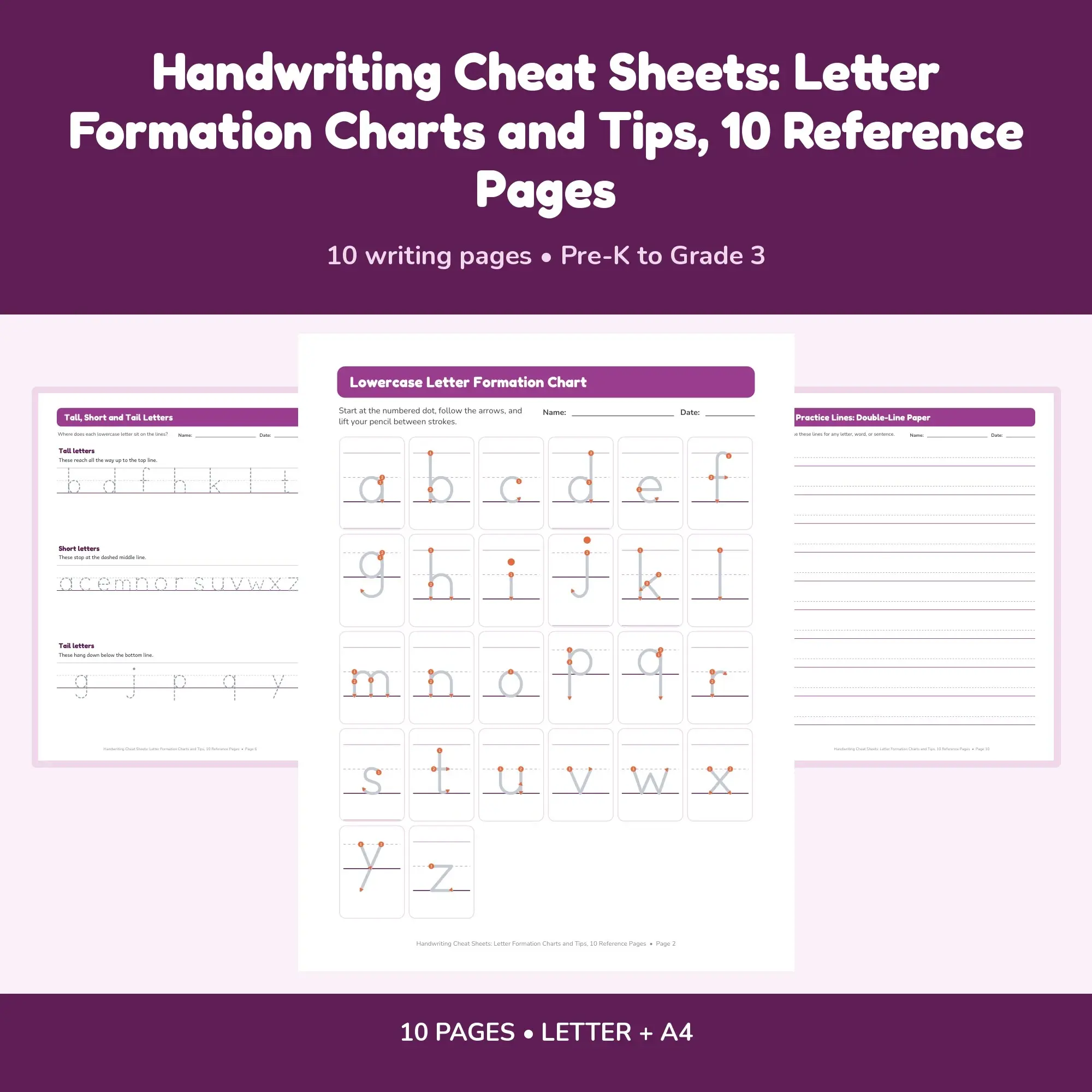 Handwriting Cheat Sheets: Letter Formation Charts and Tips, 10 Reference Pages preview