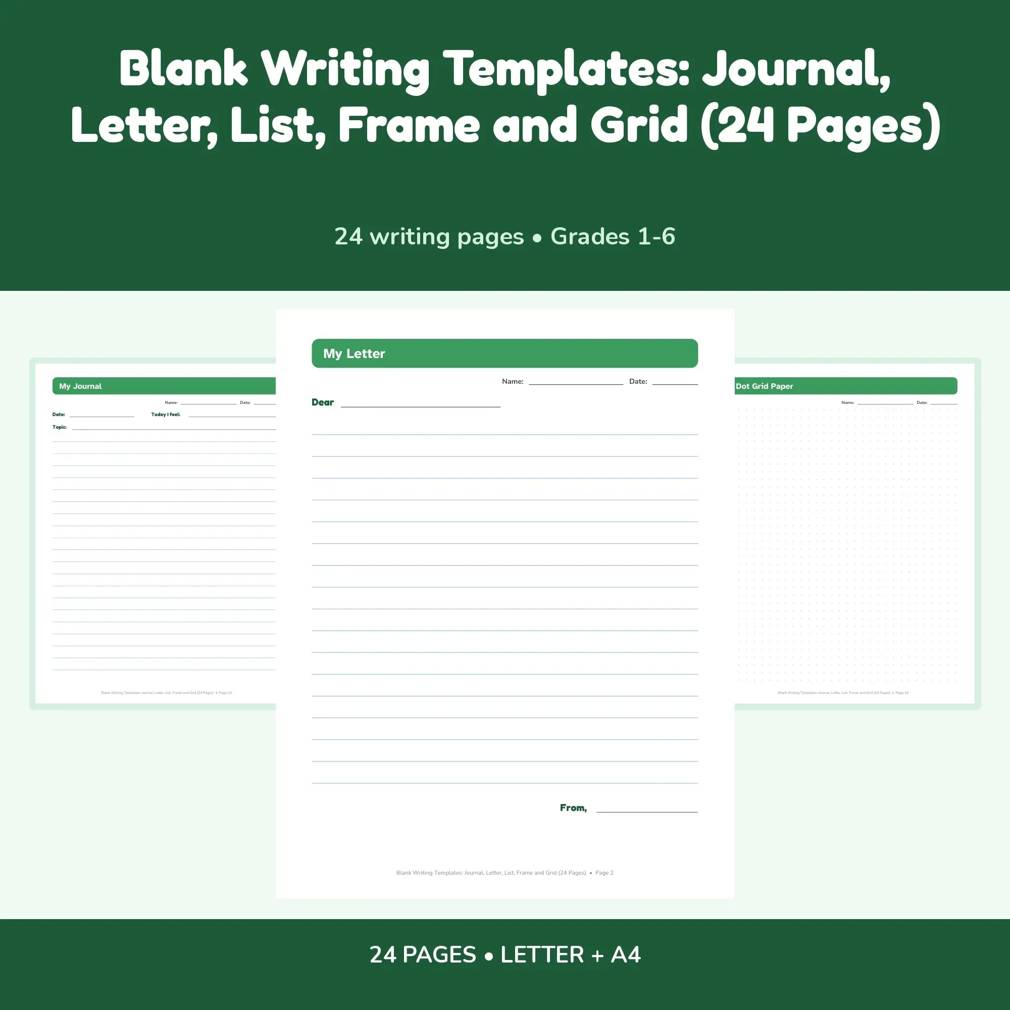 Blank Writing Templates: Journal, Letter, List, Frame and Grid (24 Pages) preview