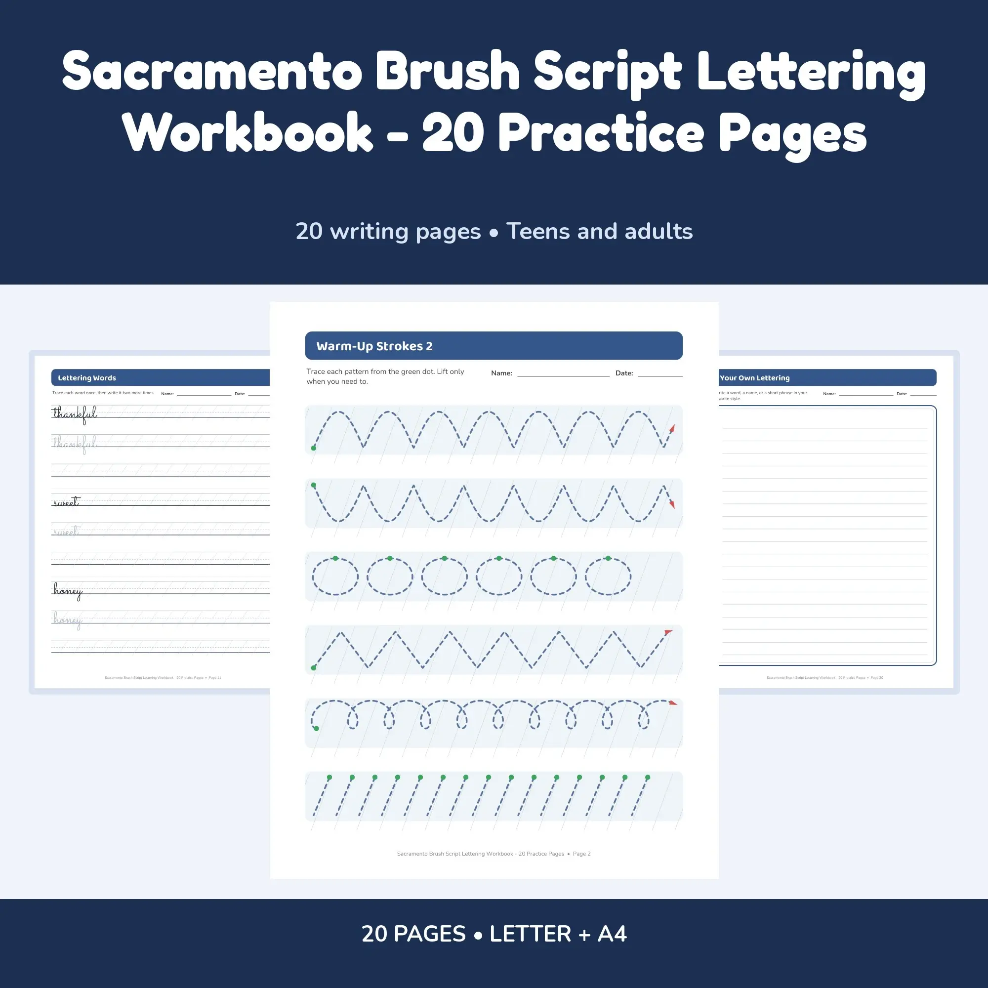 Sacramento Brush Script Lettering Workbook - 20 Practice Pages preview