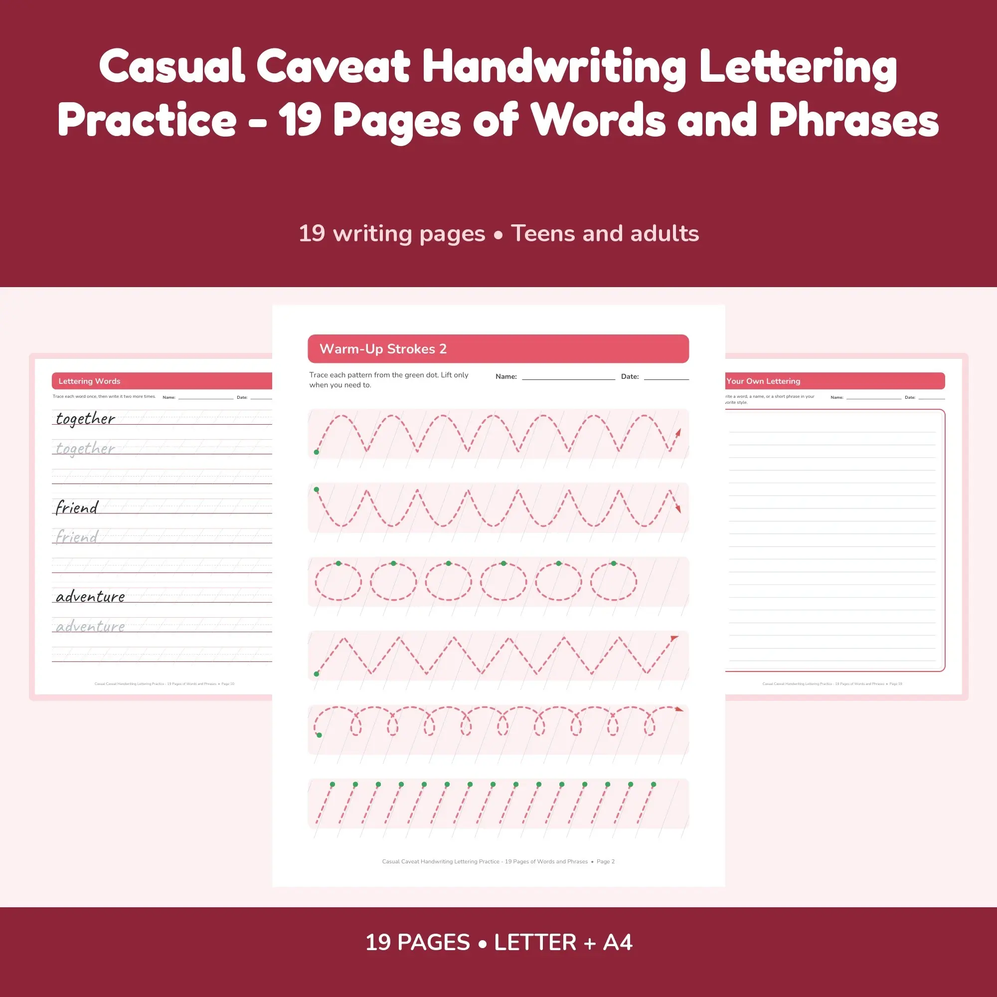 Casual Caveat Handwriting Lettering Practice - 19 Pages of Words and Phrases preview