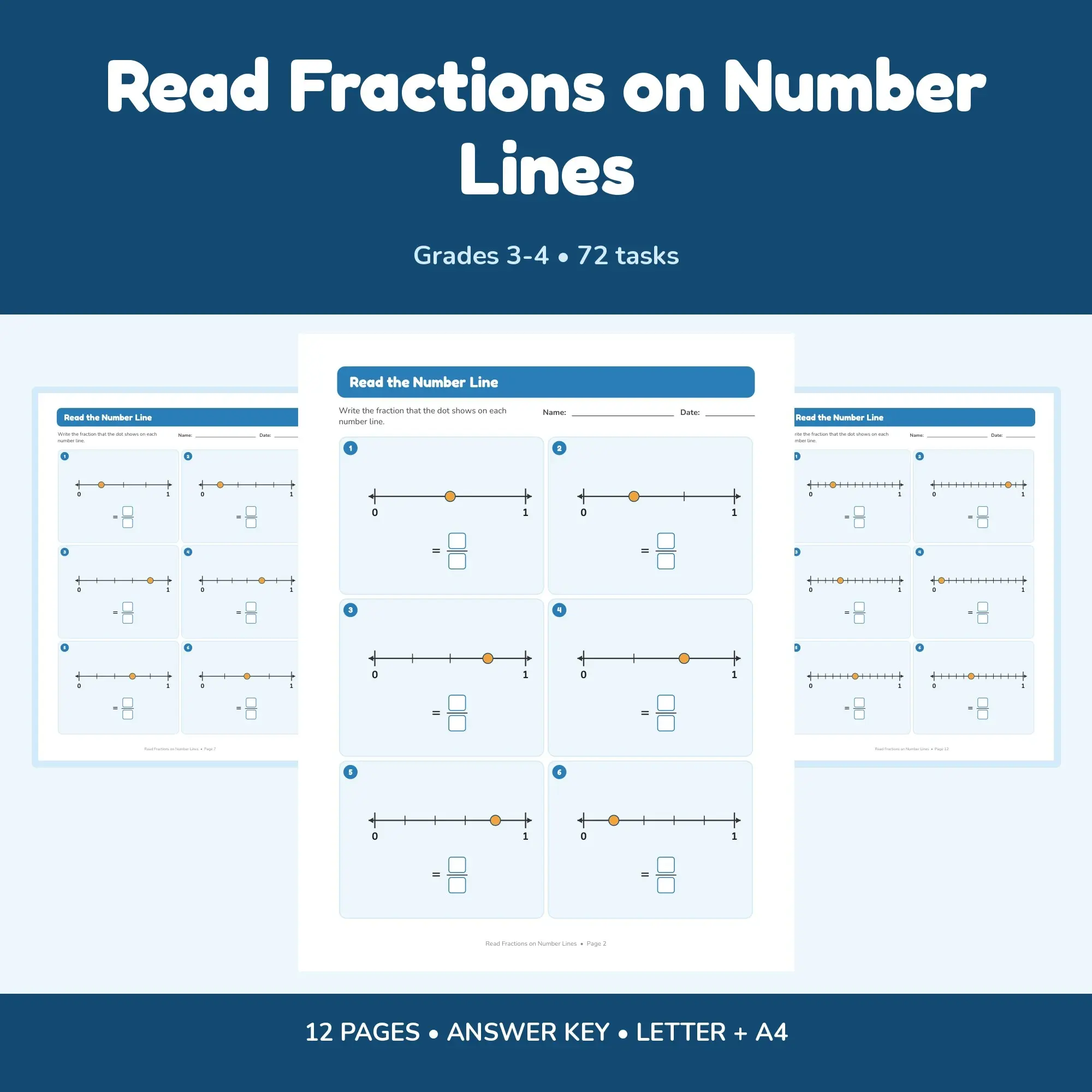 Read Fractions on Number Lines - 12 Worksheets + Key preview