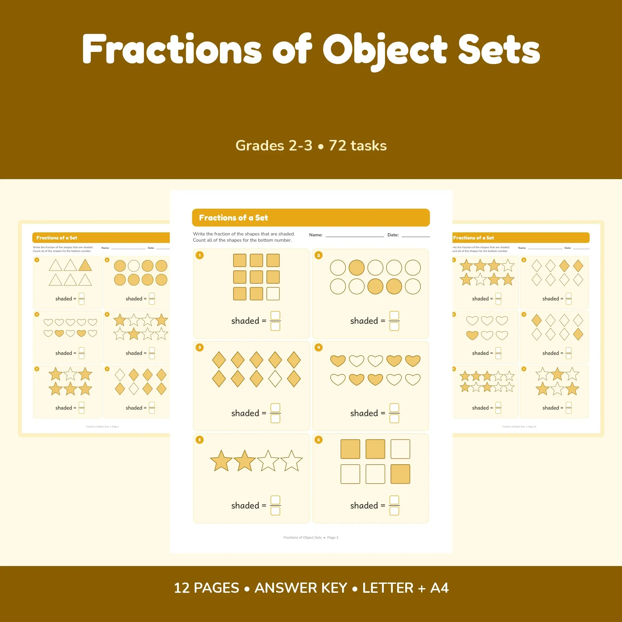 Fractions of Object Sets - 12 Worksheets + Key preview