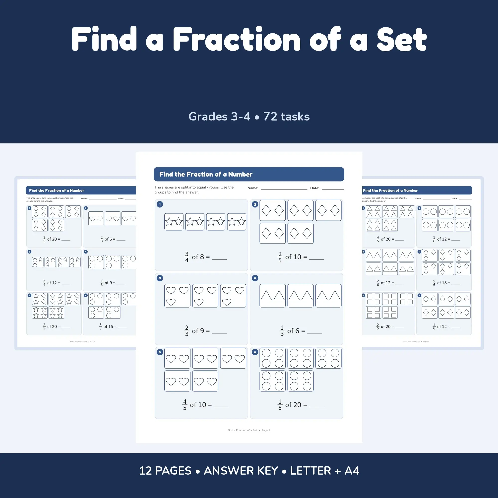 Find a Fraction of a Set - 12 Worksheets + Key preview