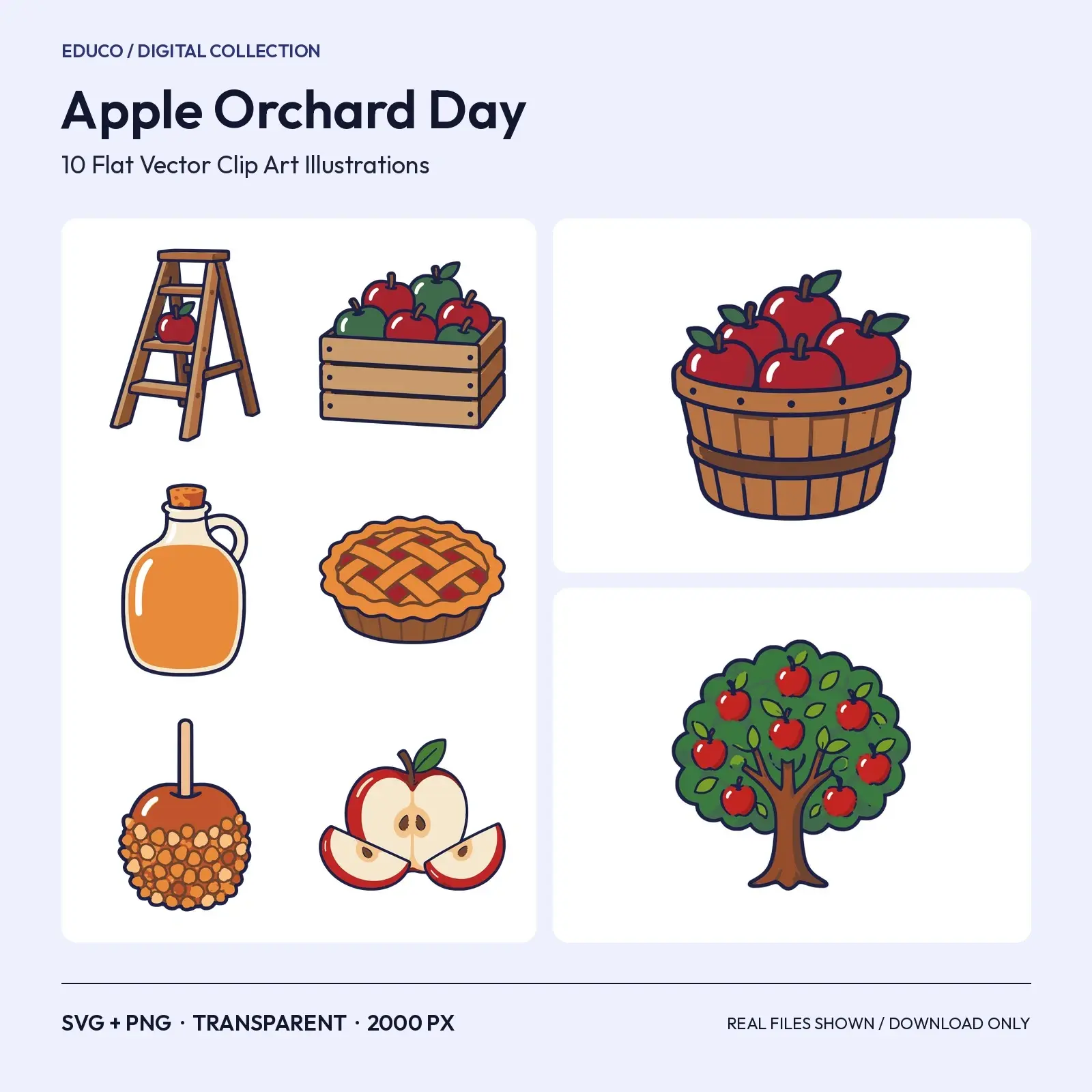 Apple Orchard Day Clip Art – 10 Flat Vector Apple Picking Graphics preview