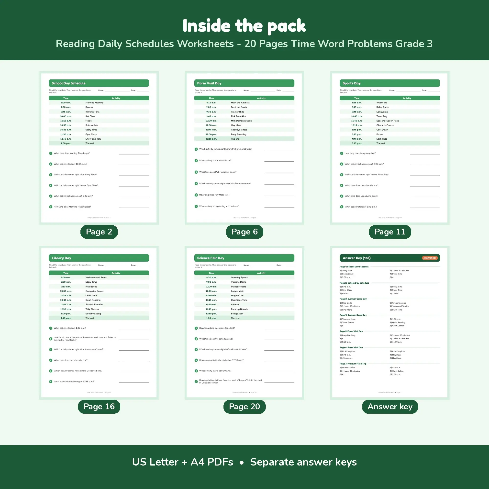 Reading Daily Schedules Worksheets - 20 Pages Time Word Problems Grade 3, preview 2 of 2